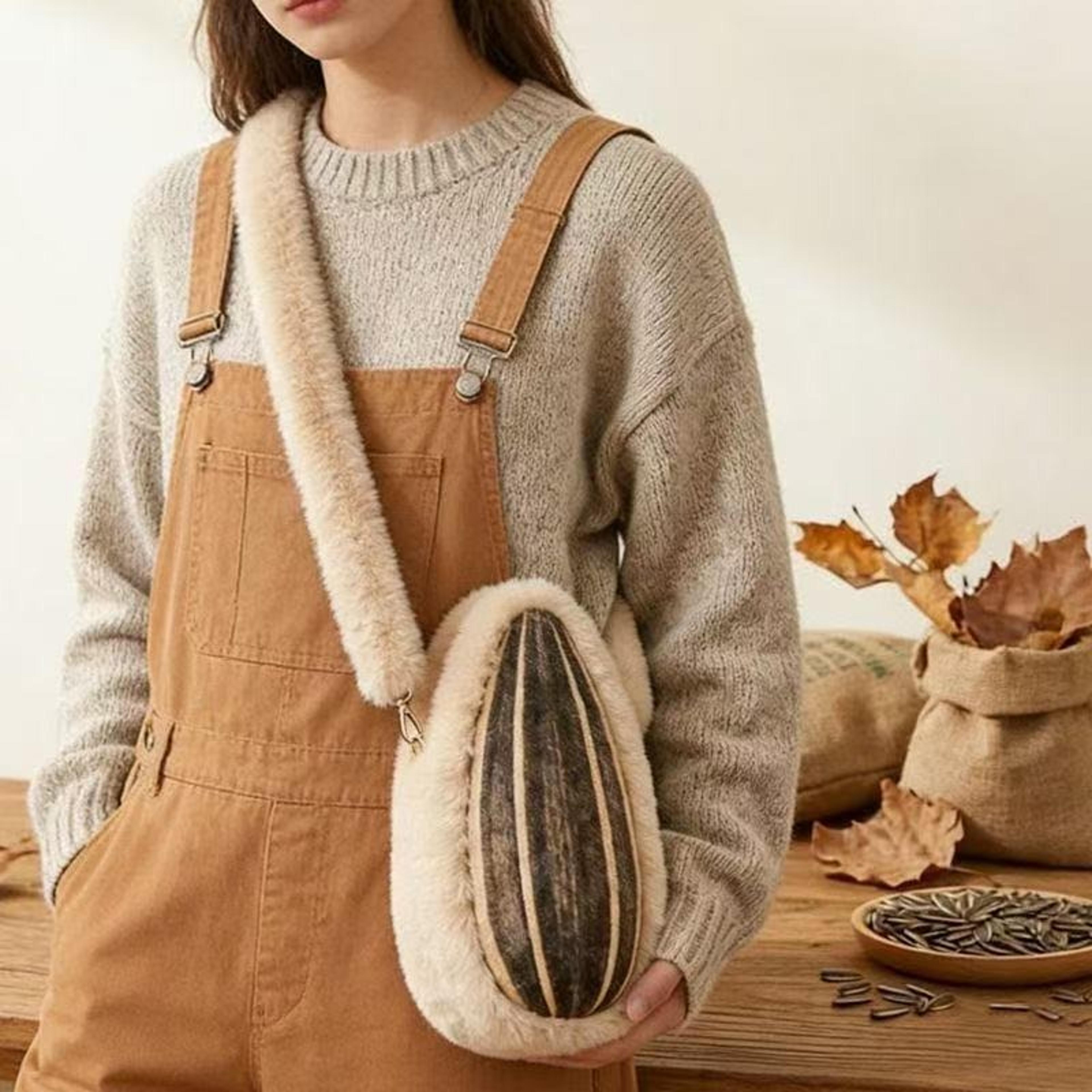 Sunflower Seeds Plush Backpack Soft Cute Plushie Crossbody Bag For Women Casual Single Shoulder Bag 1