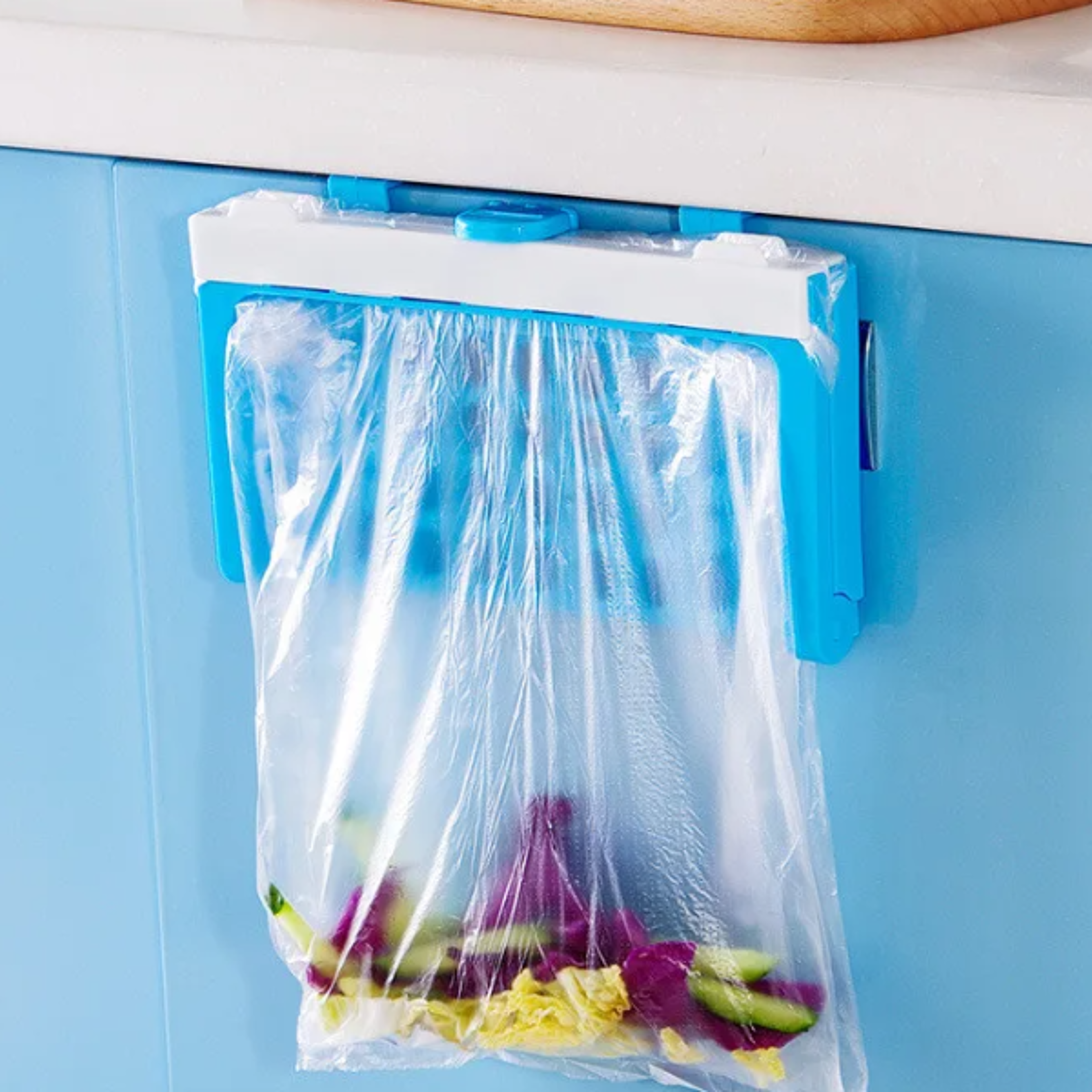 SpaceSaving Foldable Kitchen Organizer  Hanging Trash Bin Cabinet Door Rack