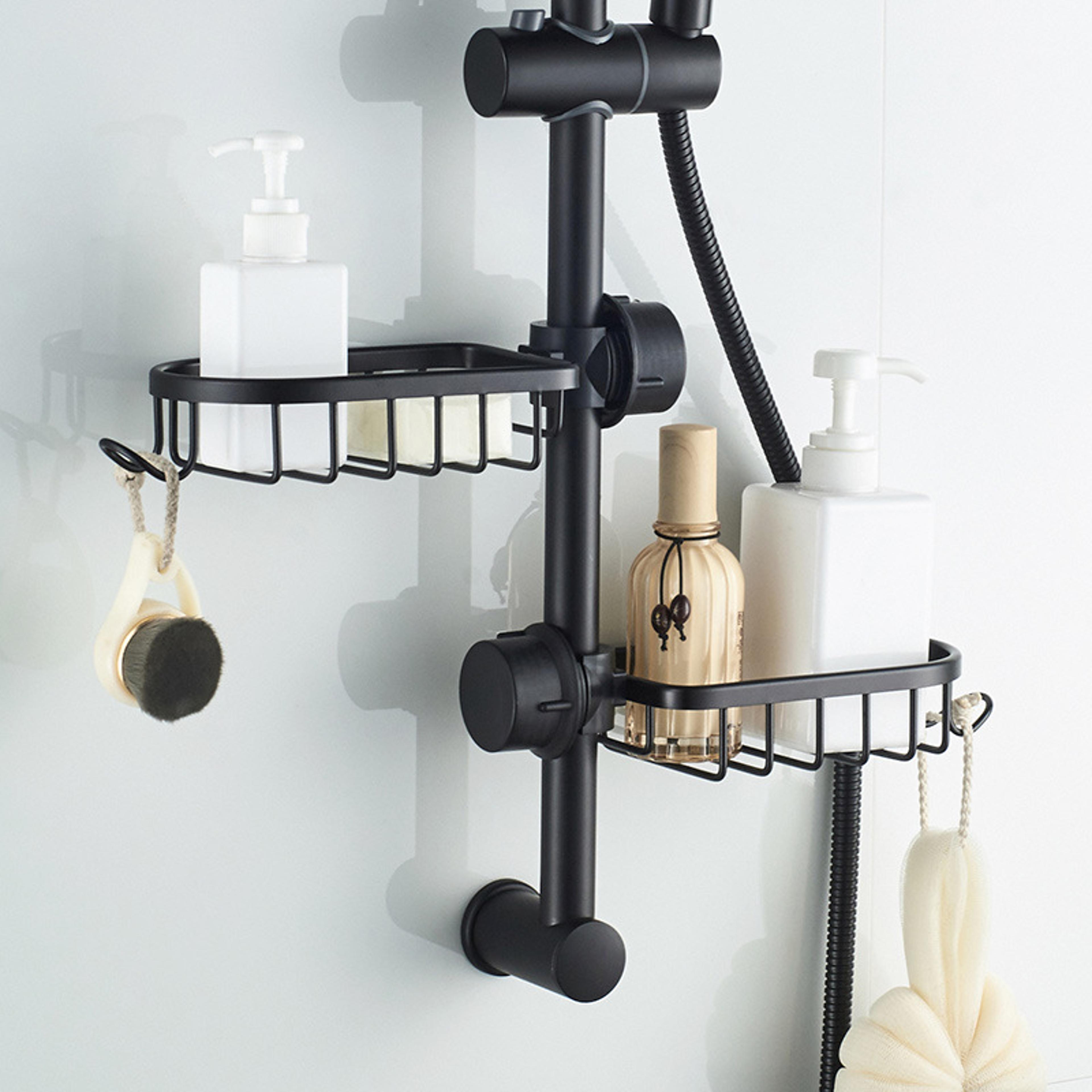 adjustable bathroom faucet storage rack shower shampoo soap holder, kitchen sink drain organizer