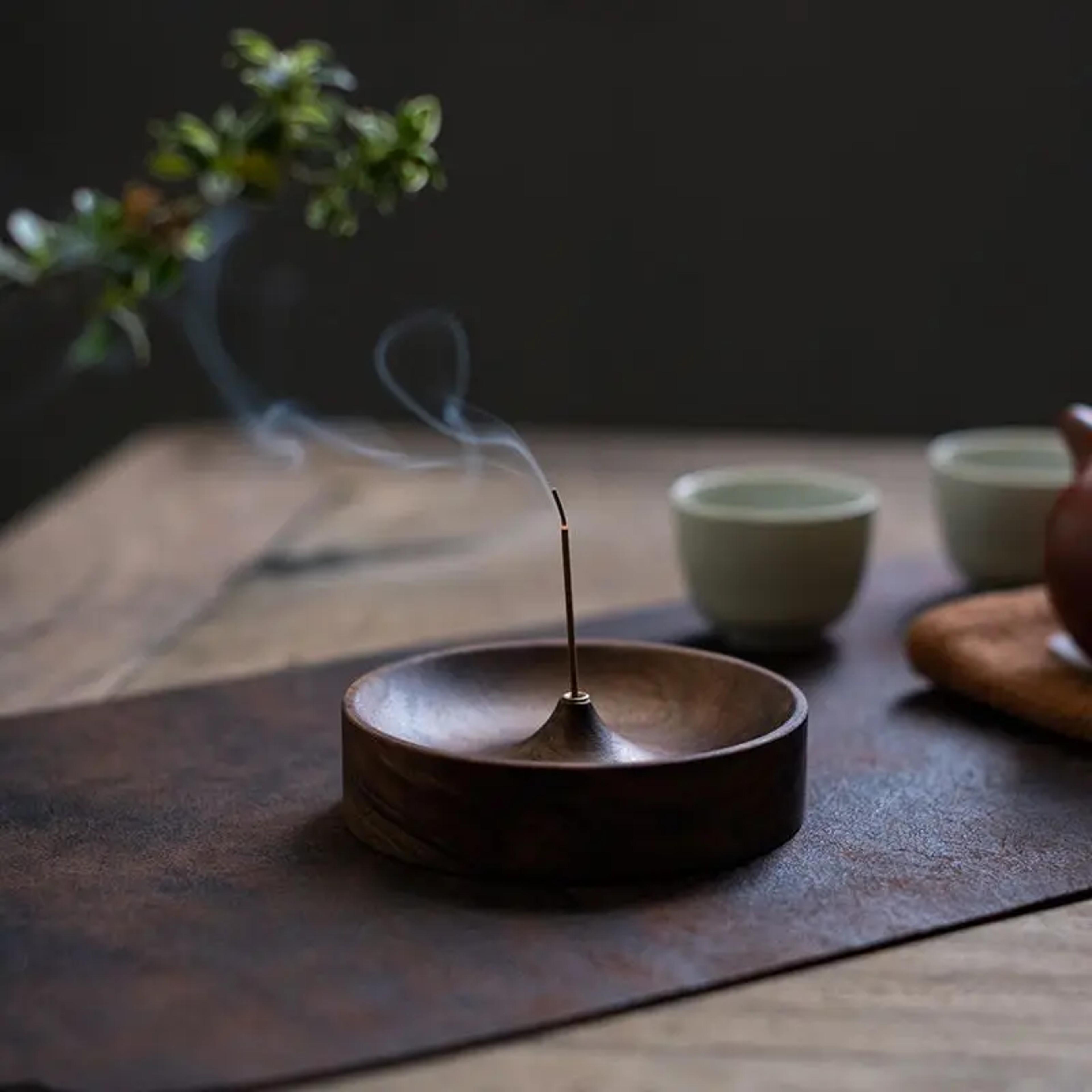 Handmade Black Walnut Wood Incense Stick Holder Round Tea Ceremony Agarwood Tray For Home Decor 4