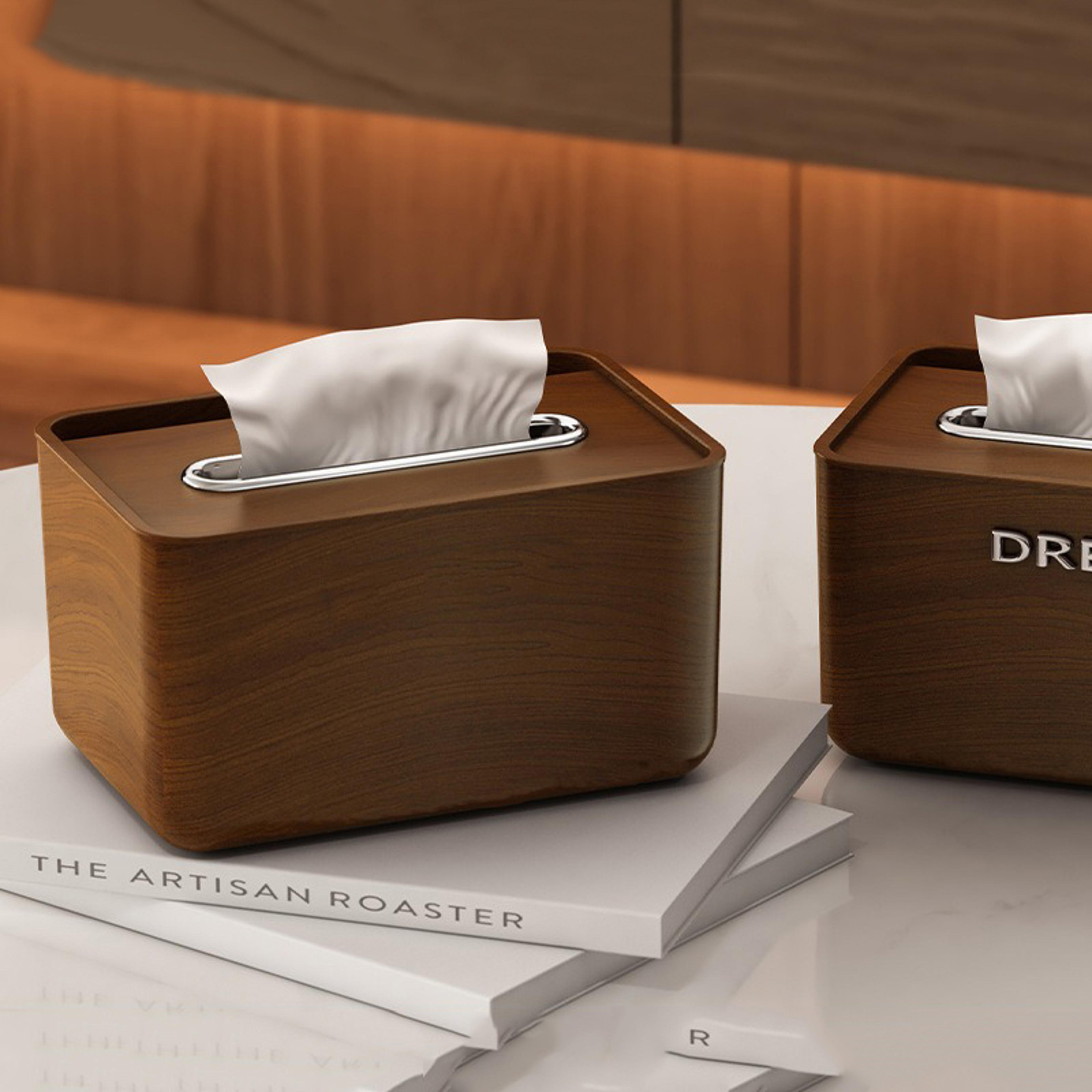 Elegant Walnut Wood Grain Tissue Box HighEnd Chinese Style For Living Room Office  Dining Table 0