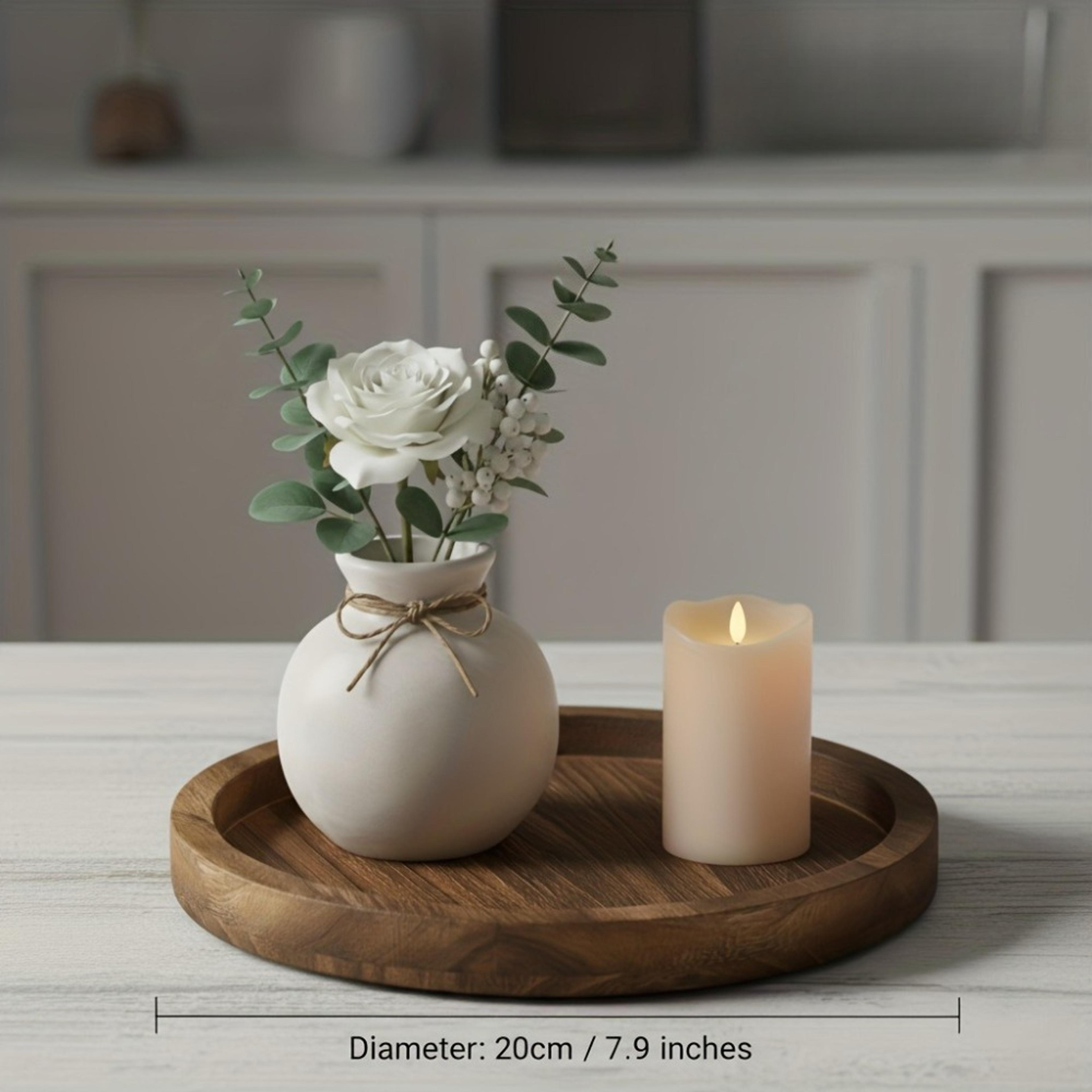 Rustic Wooden Serving Tray Thick Round Farmhouse Decor For Coffee Tables Kitchen Counters  Candle D 6