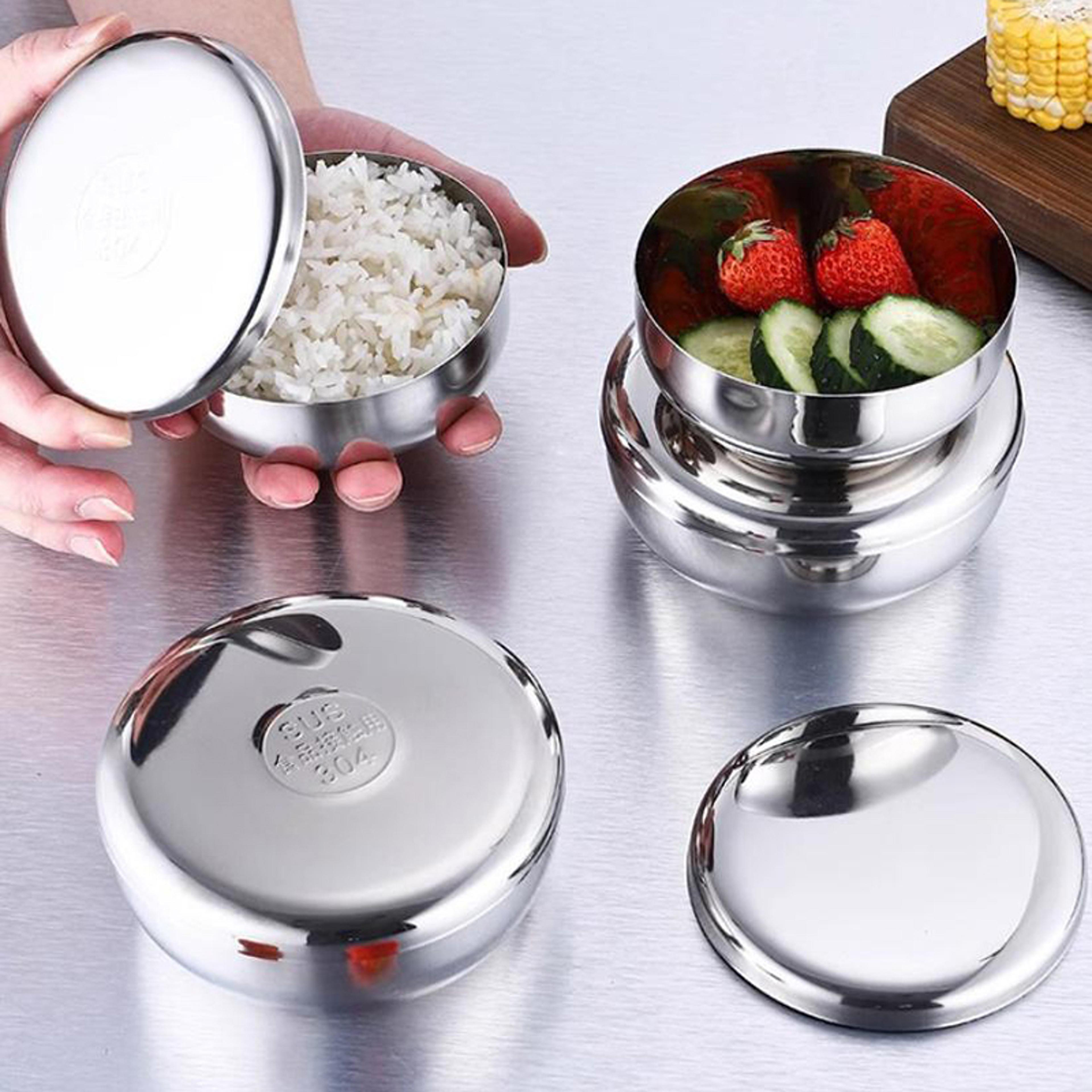 Single Layer Anti Scalding Stainless Steel Rice Bowl With Cover Ideal For Children And Family Meals 1