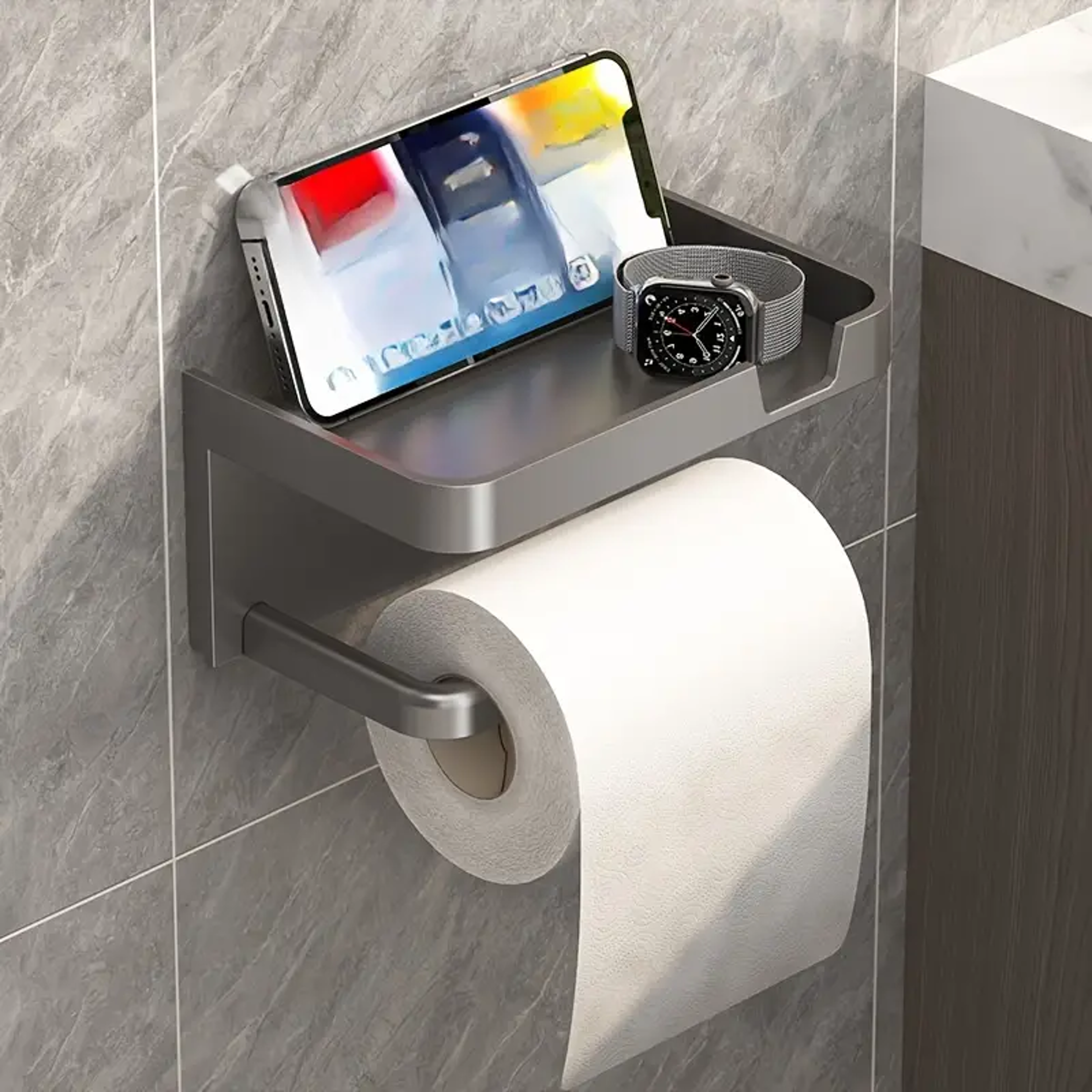 WallMounted NoDrill Toilet Paper Holder With Shelf And Phone Holder Polypropylene Bathroom Tissue R 3