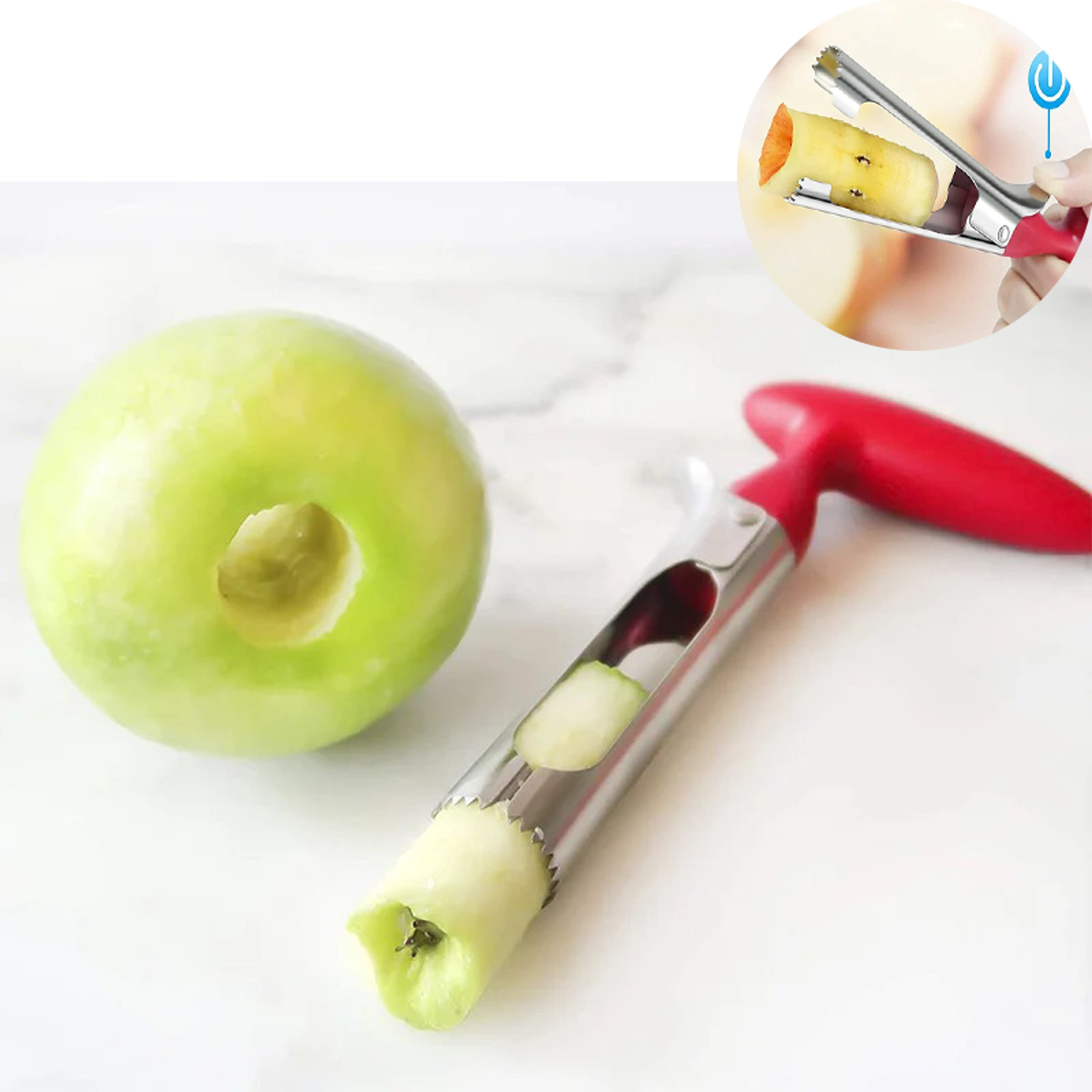 stainless steel apple corer with ergonomic handle efficient fruit core remover for apples & pears dishwasher safe.