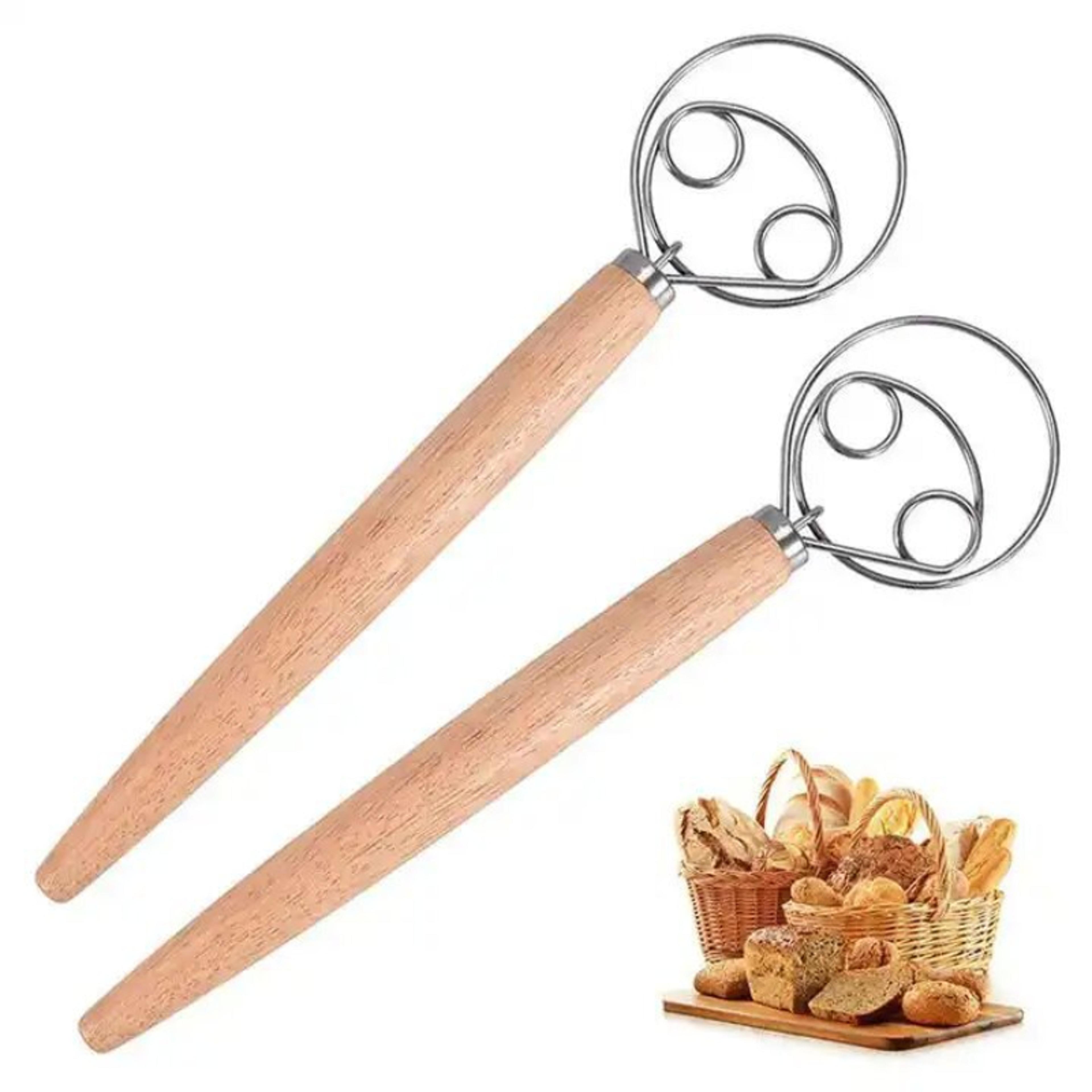 dough whisk with plastic handle, stainless steel bread whisk for dough, dutch style kitchen tool