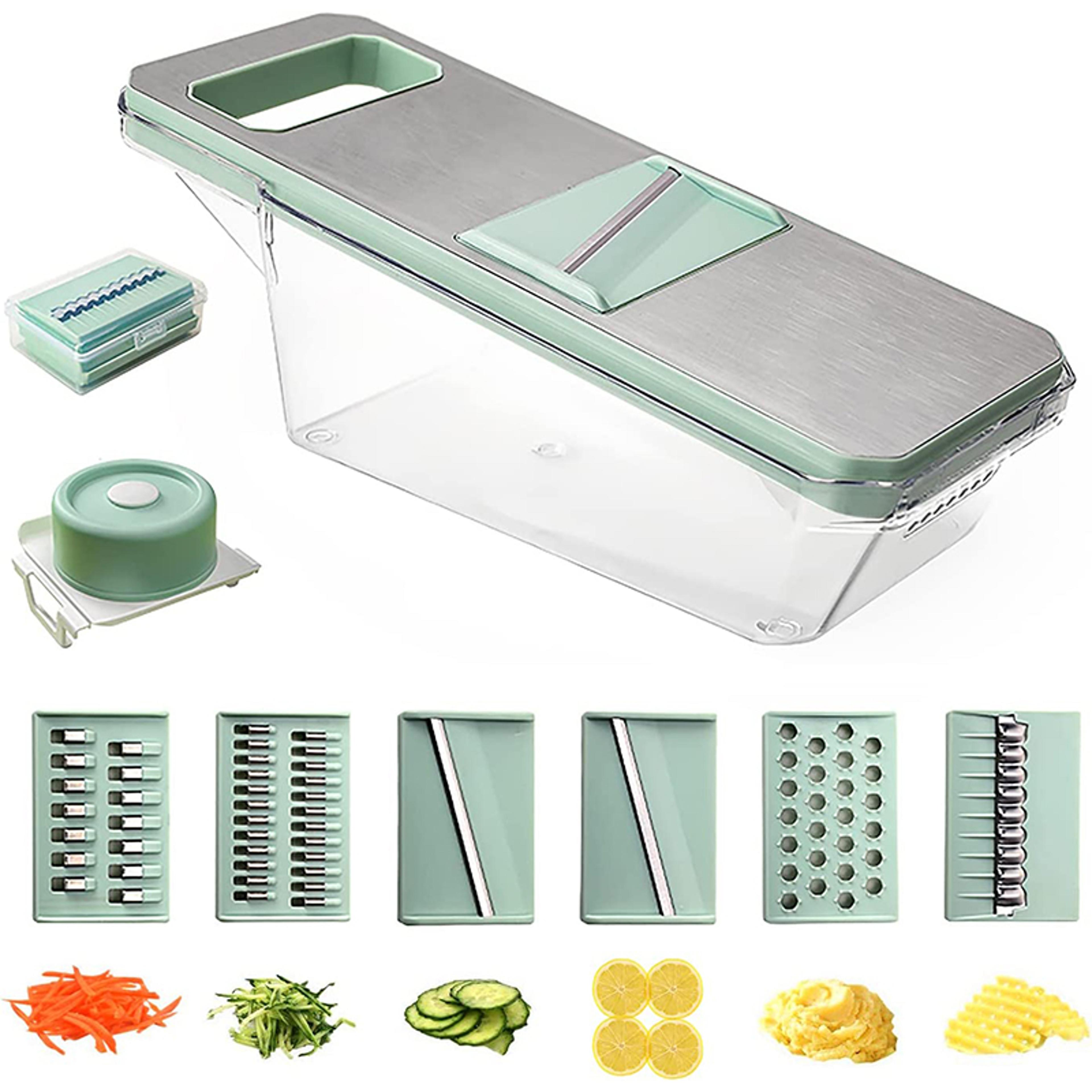 vegetable mandoline slicer with interchangeable blades julienne, shredder, and more