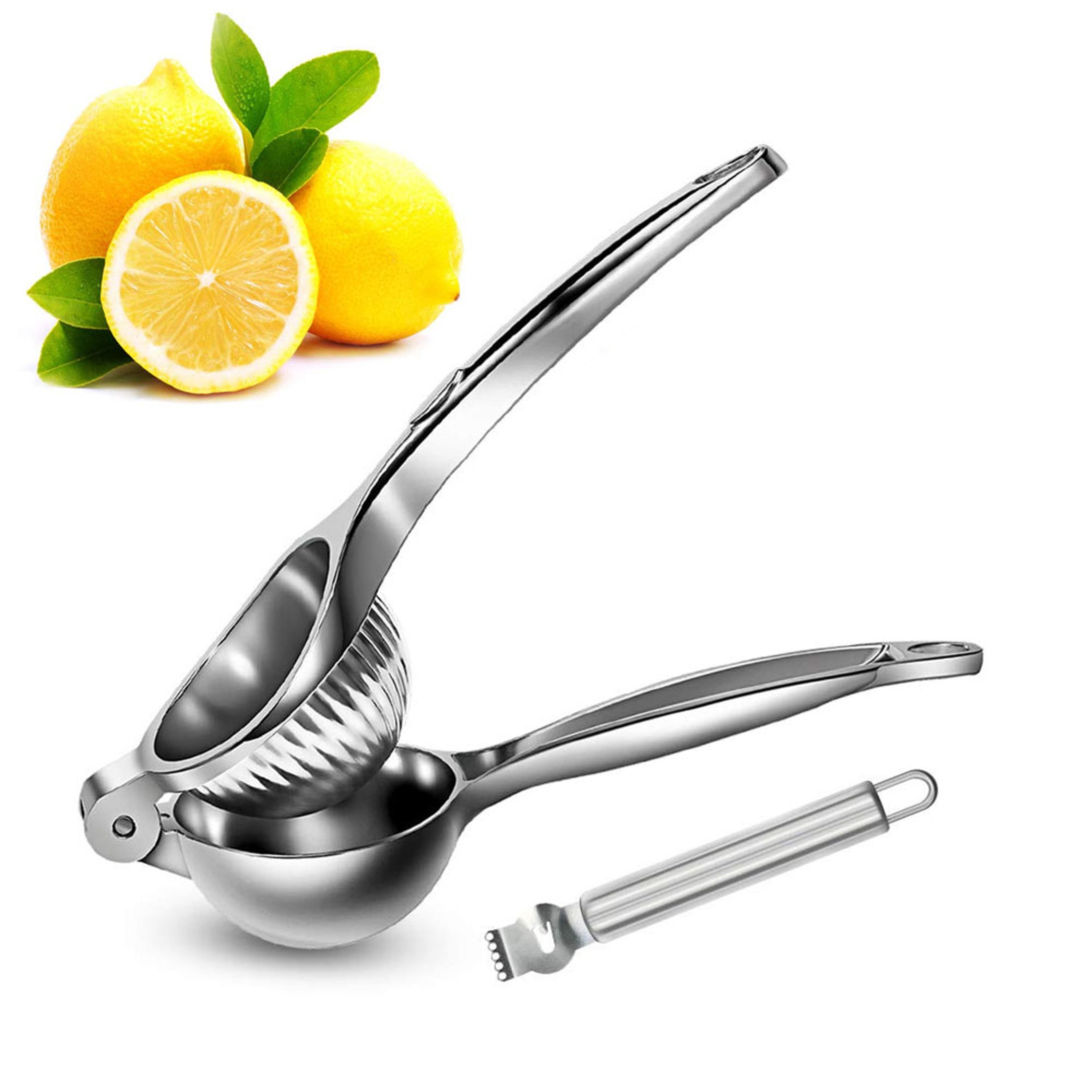 stainless steel lemon squeezer with zester manual citrus juicer for fresh lemon and orange juice