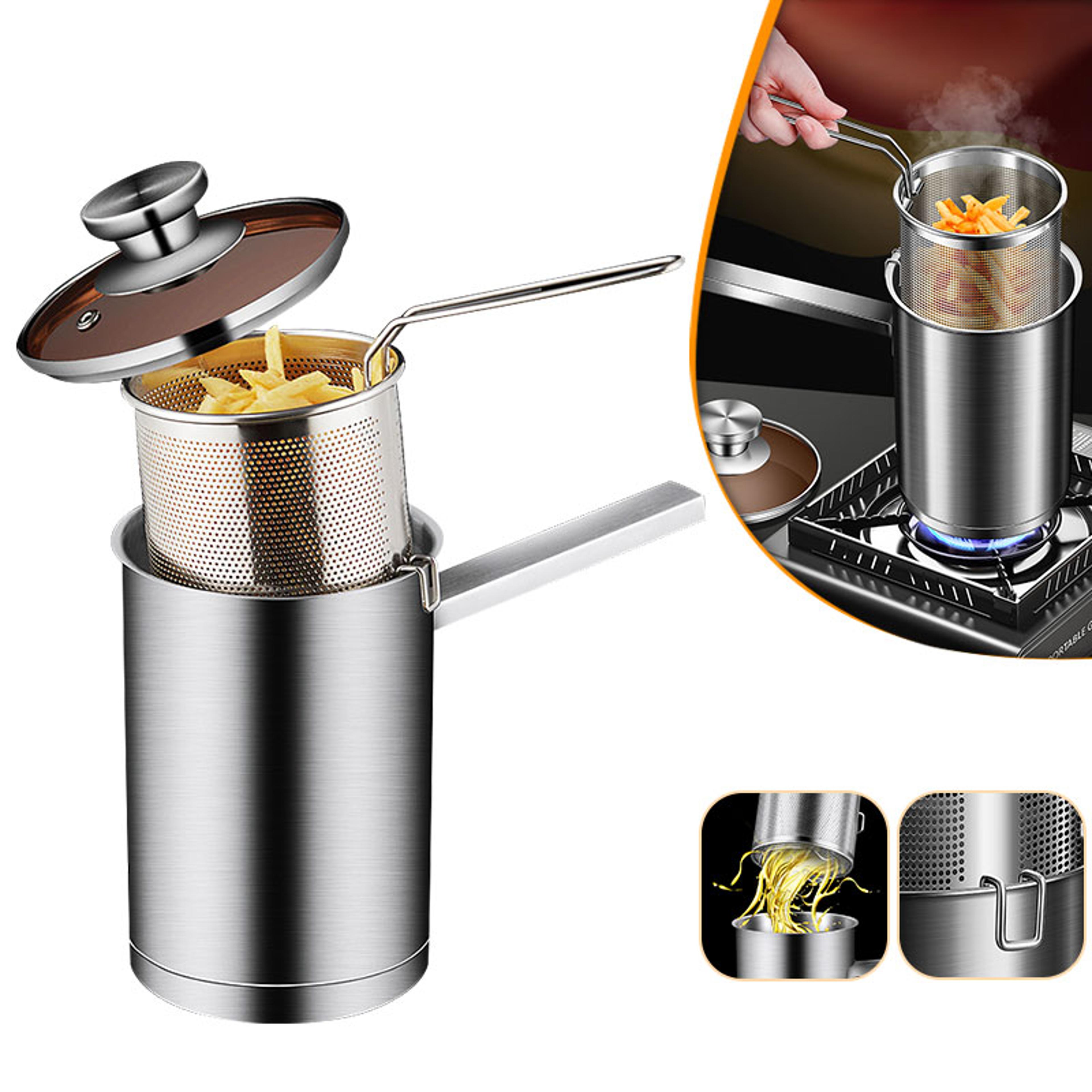 thickened stainless steel deep fryer pot with basket and lid large frying pot for chicken, pasta & more