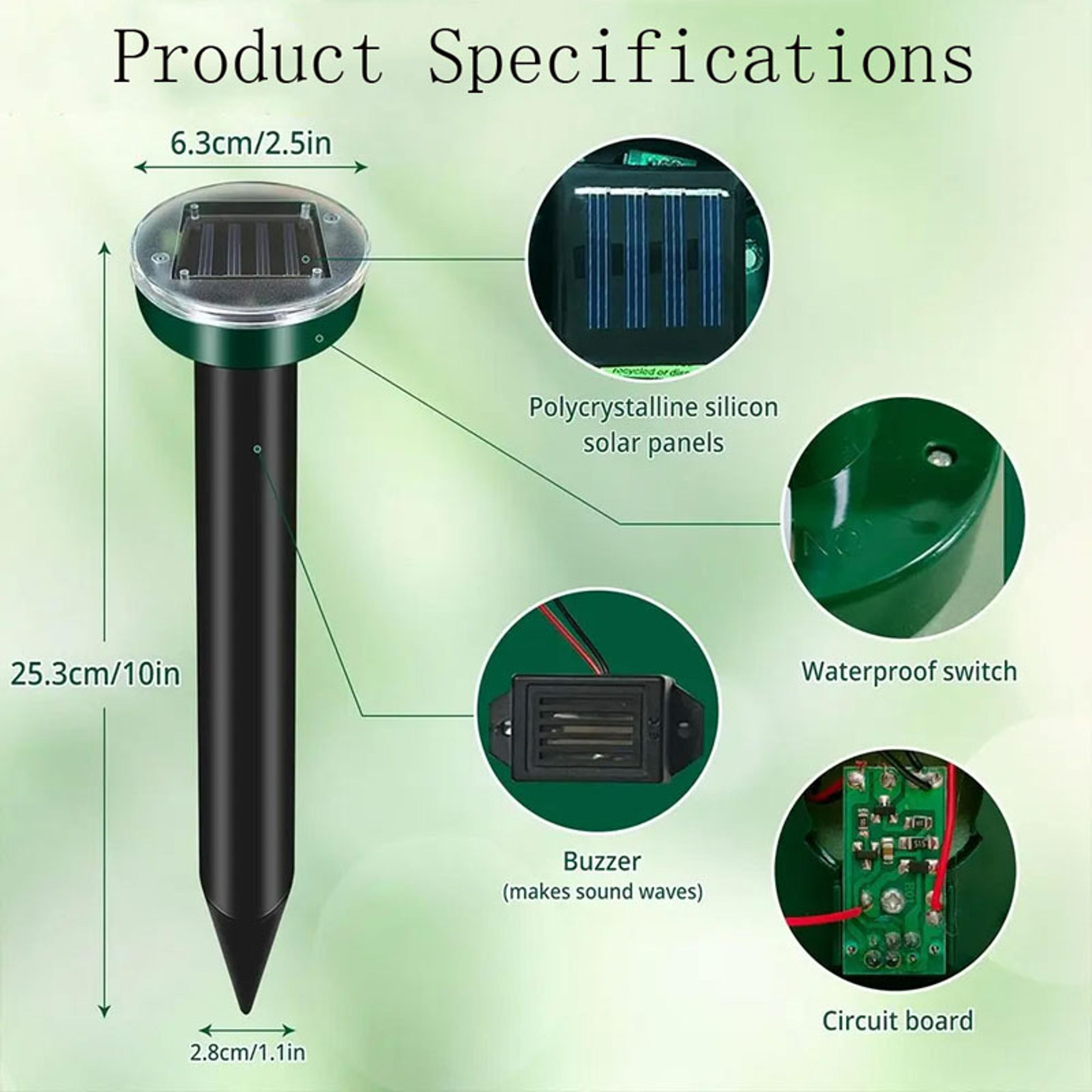 Solar Ultrasonic Mole Repellent  Snake Repeller HighPower Sun Charging Zapper For Mice  Insects 2