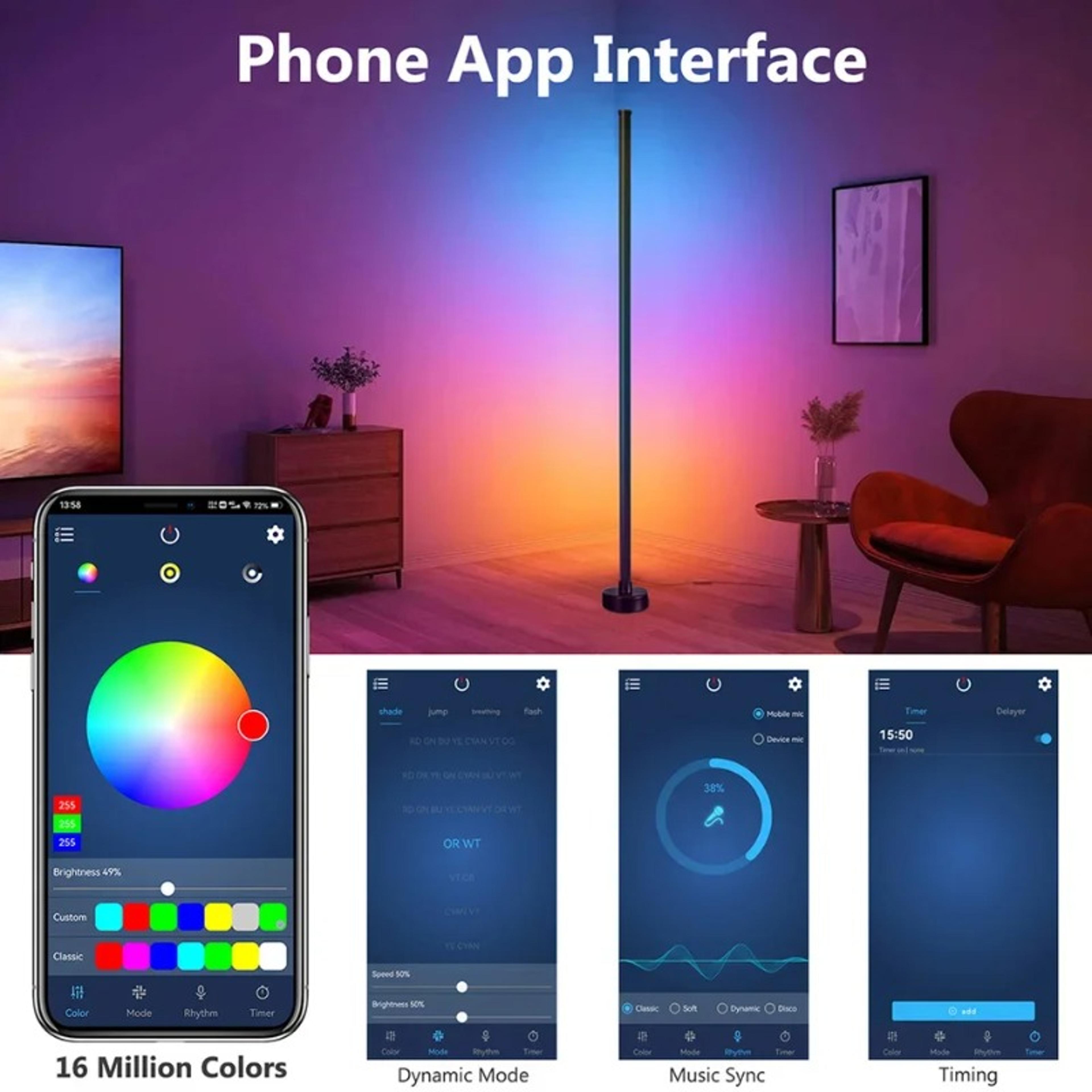 Smart LED Floor Lamp With RGB Music Sync  Remote Control Modern Mood Lighting For Living Room  Gami 4