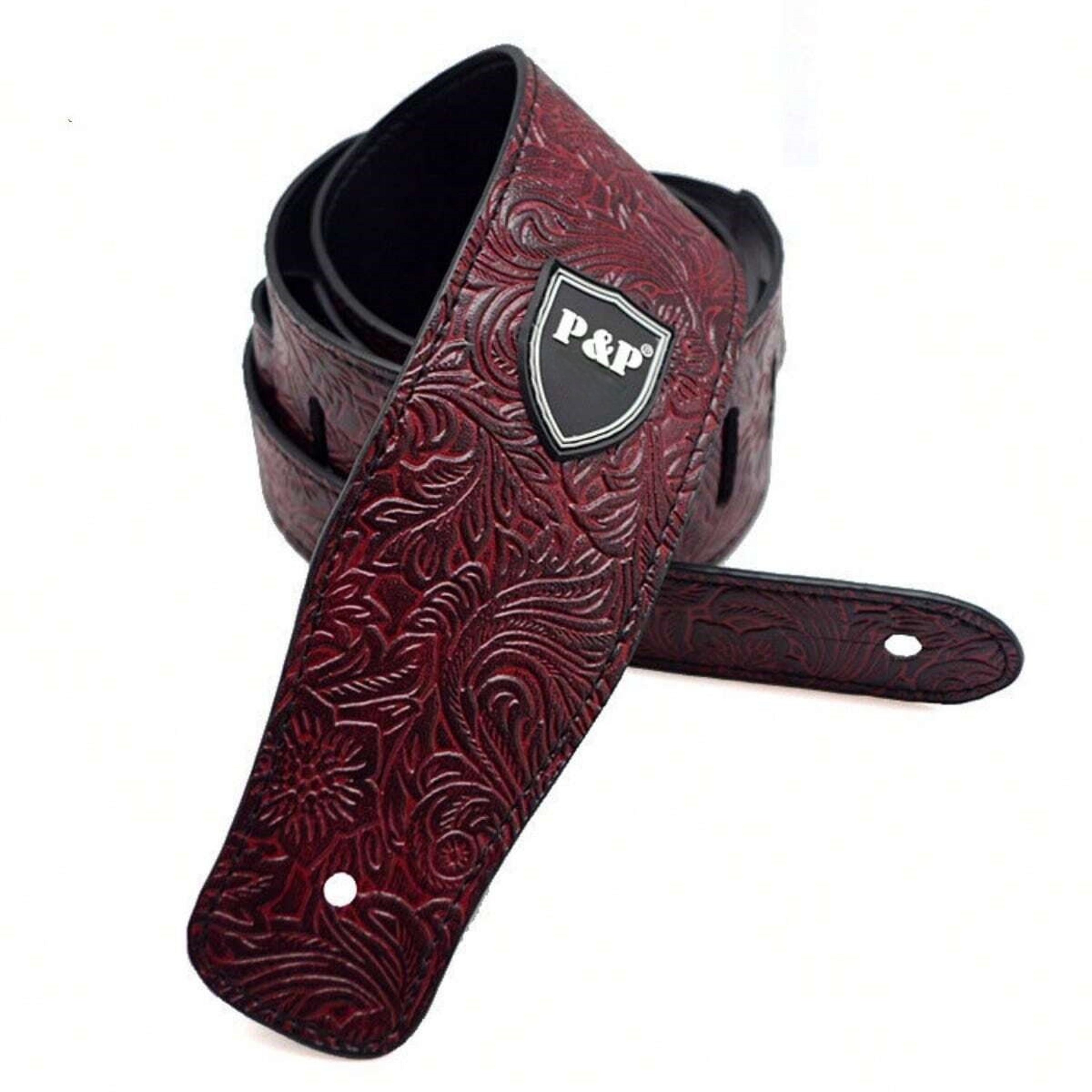 Guitar Strap Genuine Leather Adjustable Soft Embroidered Belt For Classical  Bass Guitars Premium M 7