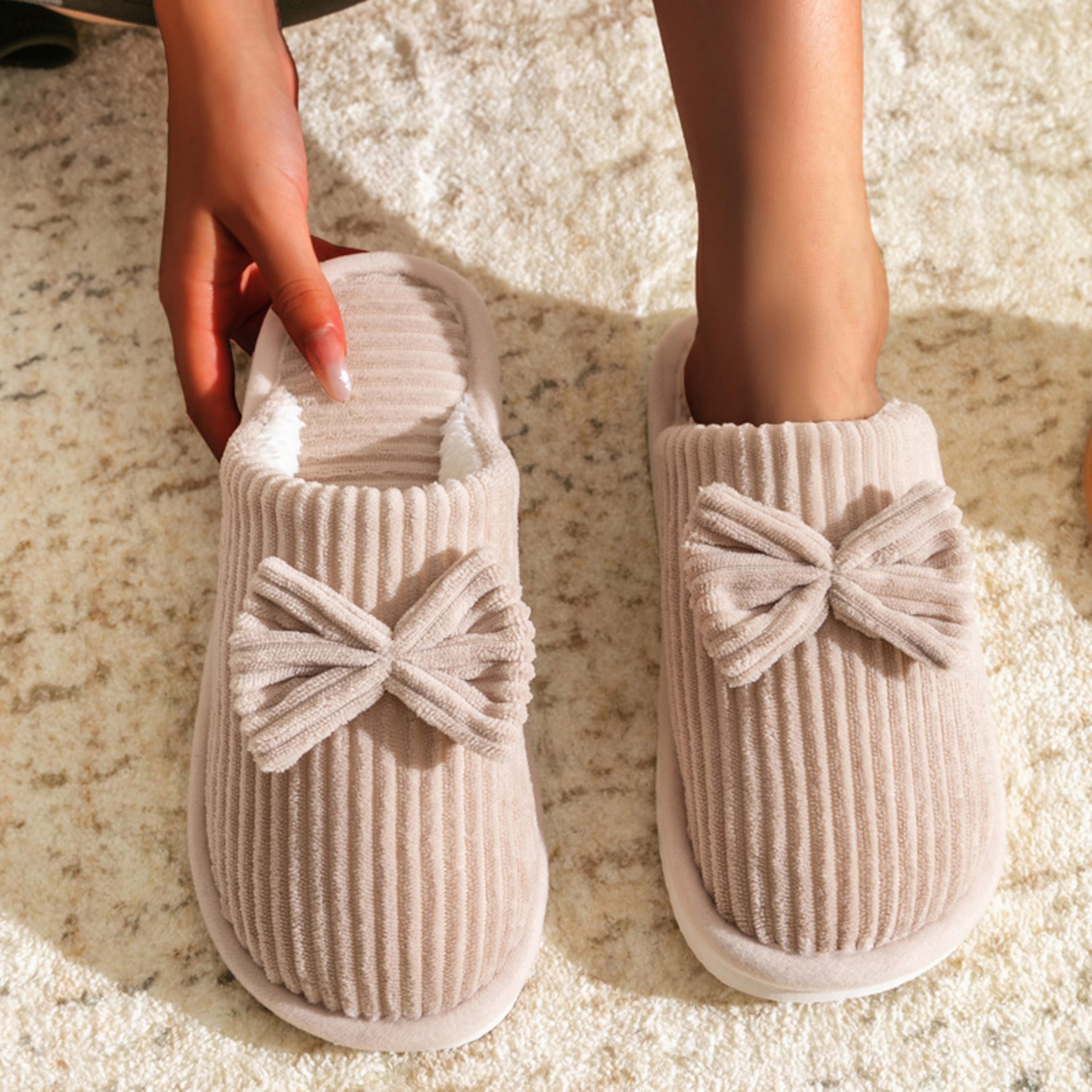 fashionable womens bow slippers soft, warm, and comfortable indoor footwear for fall & winter