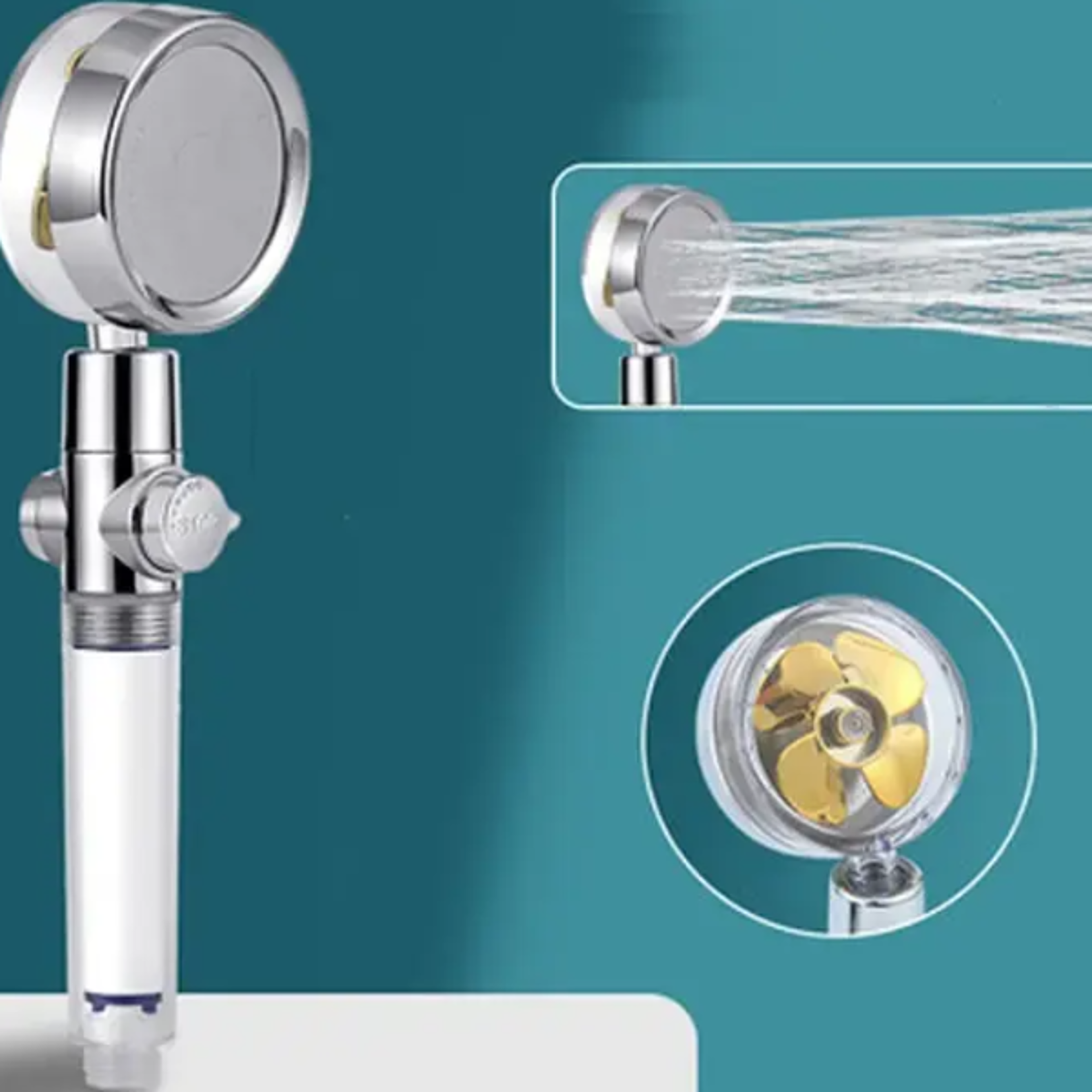 Pressurized Turbo Shower Head Rotating Water Saving Propeller Fan for Optimal Bathroom Comfort
