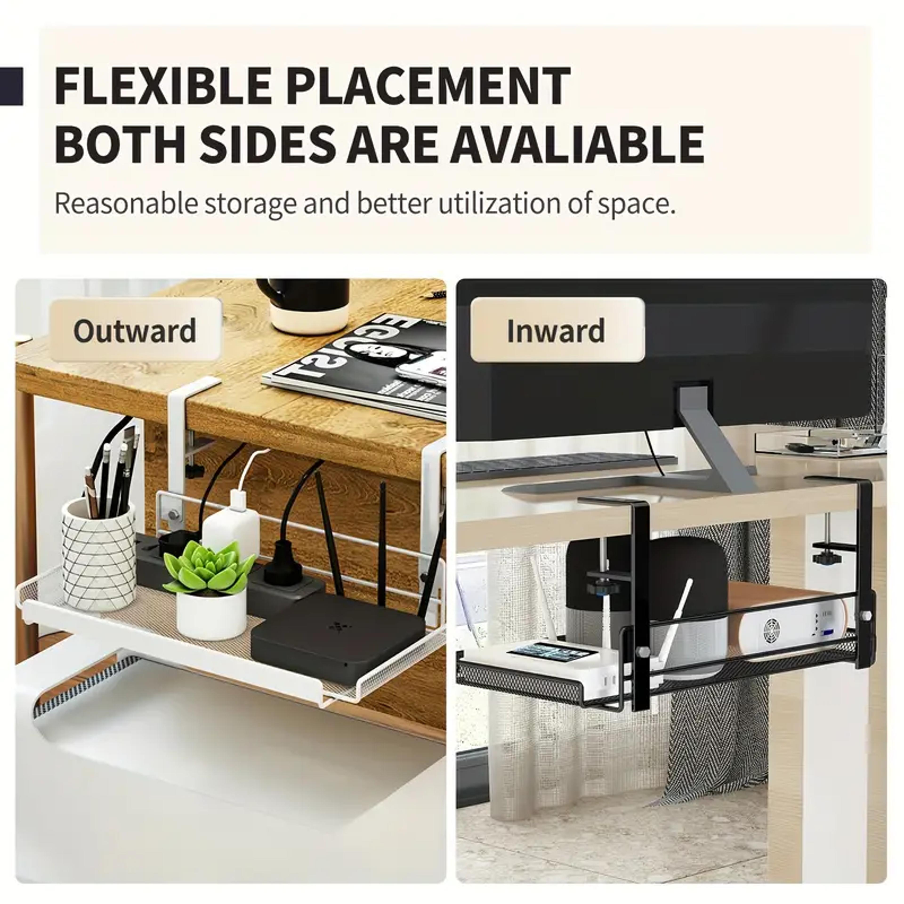Sturdy UnderDesk Storage Rack With Cable Management Durable Metal Office Organizer 4