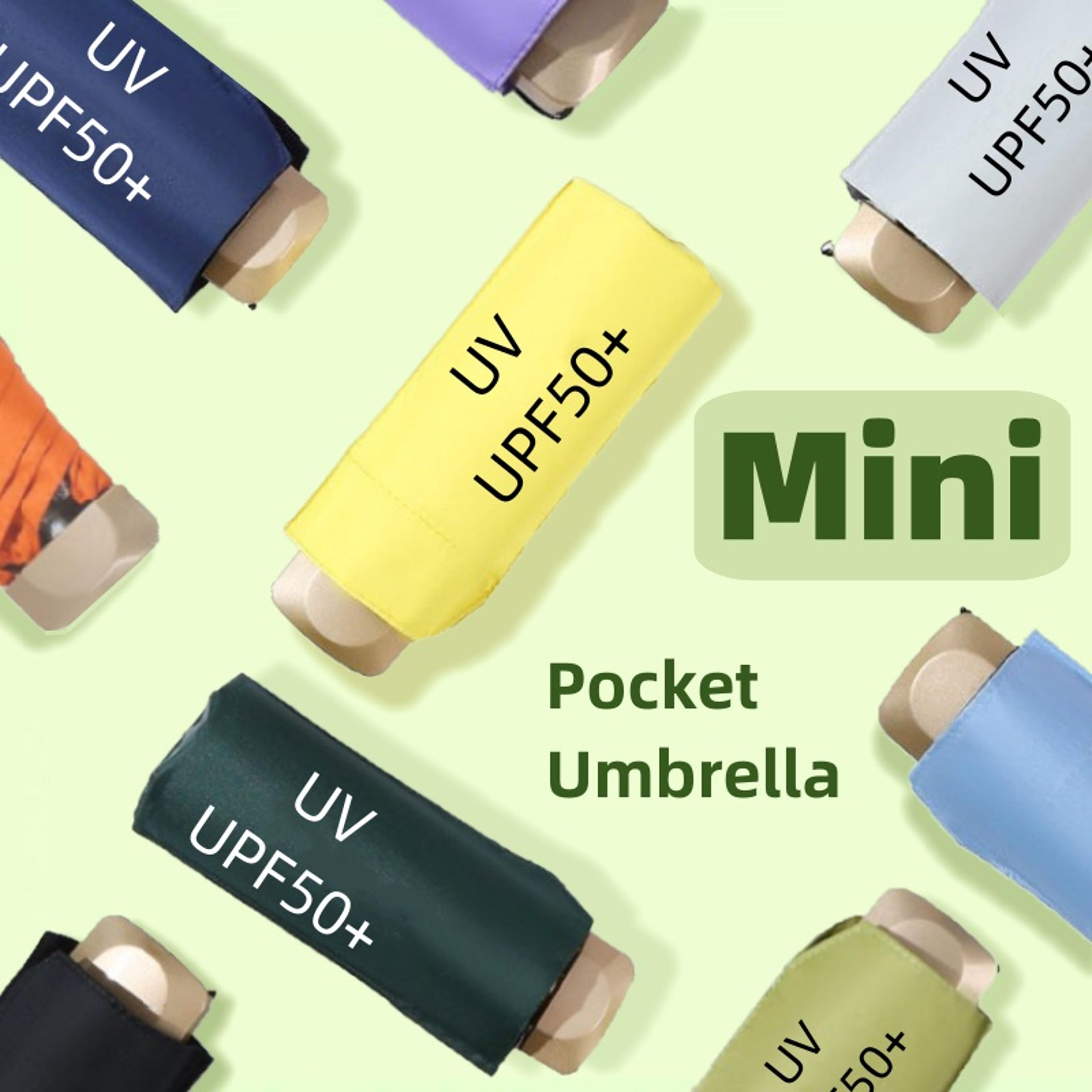 mini pocket umbrella uv protection, folding travel umbrella for sun and rain, compact capsule parasol