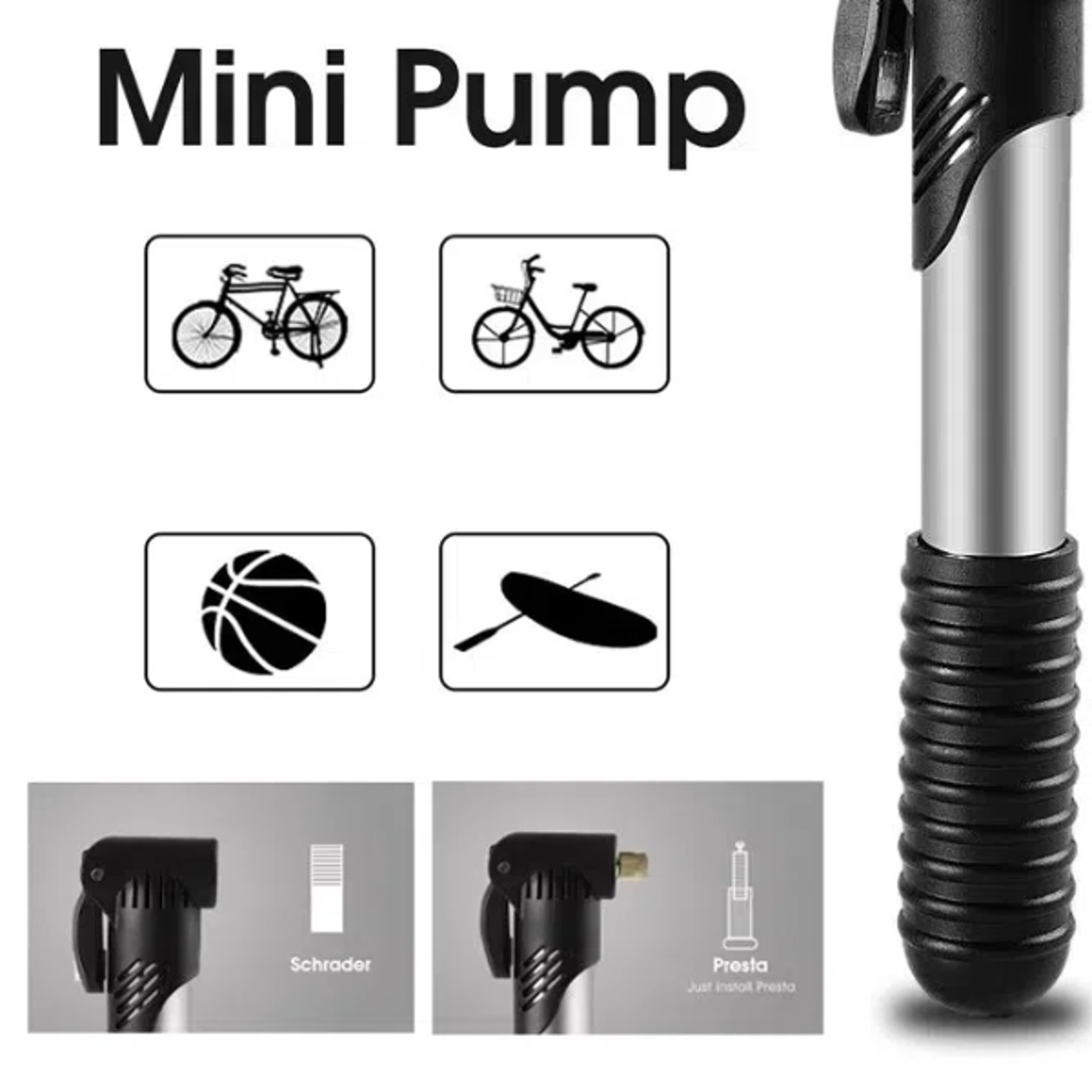 Portable Mini Bicycle Pump for Road  MTB Bikes Handheld Air Pump with Schrader  Presta Valve