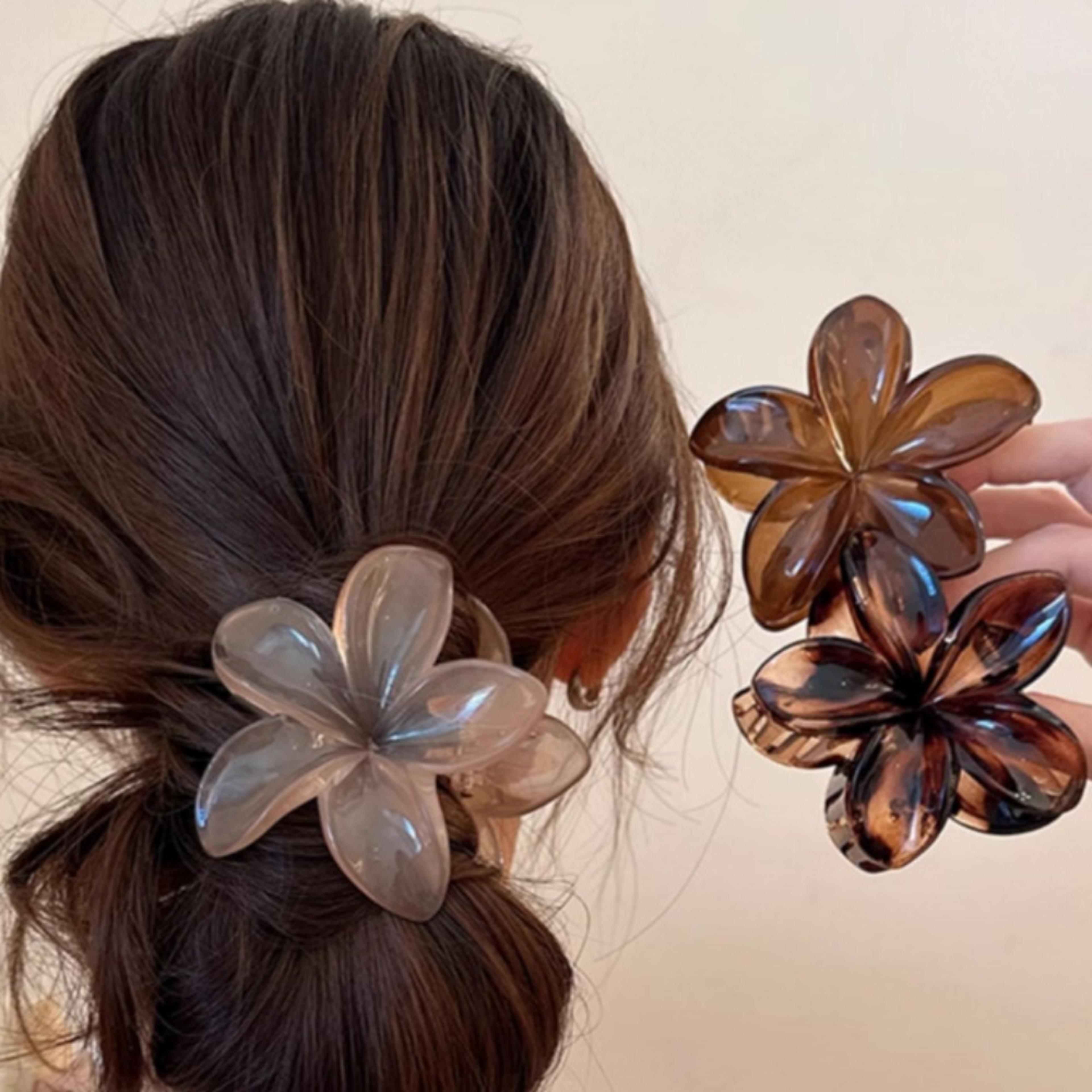 Princess Flower Hair Clip Brown Beige Lightweight Plastic Fashionable Hair Accessories 1
