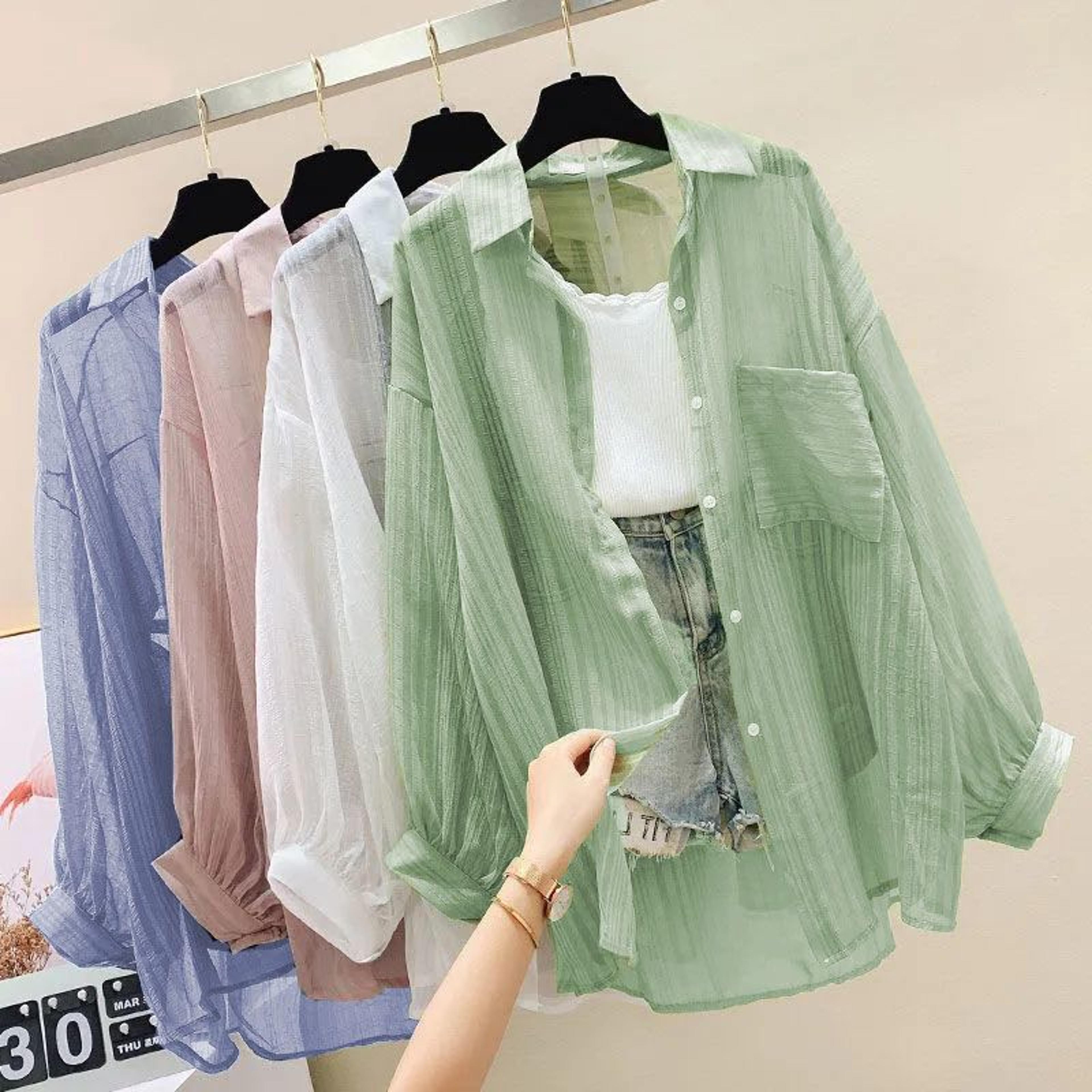 elegant summer sunscreen shirt lightweight chiffon blouse with sheer detail, casual womens cardigan top