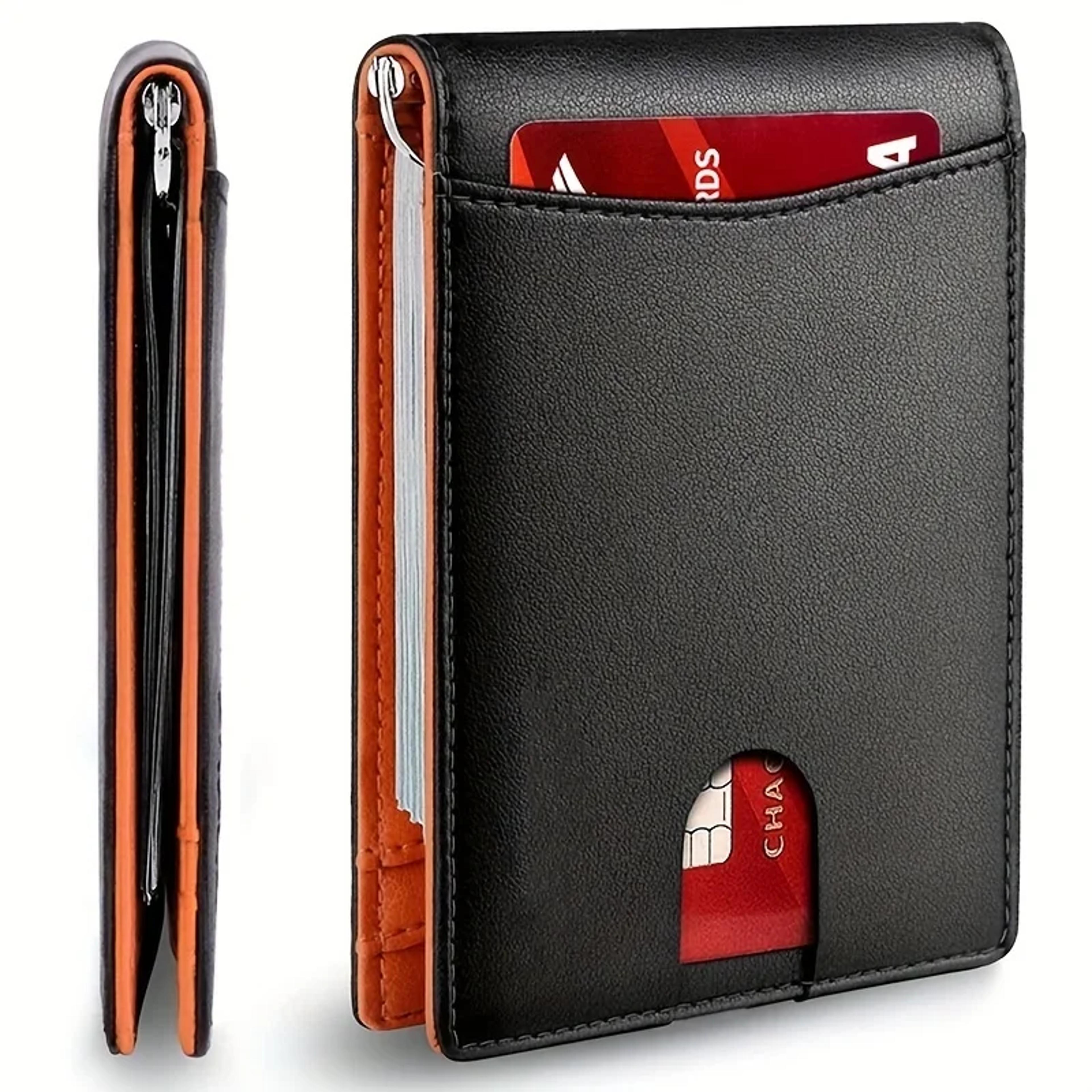 slim wallet for men synthetic leather bifold credit card holder with money clip