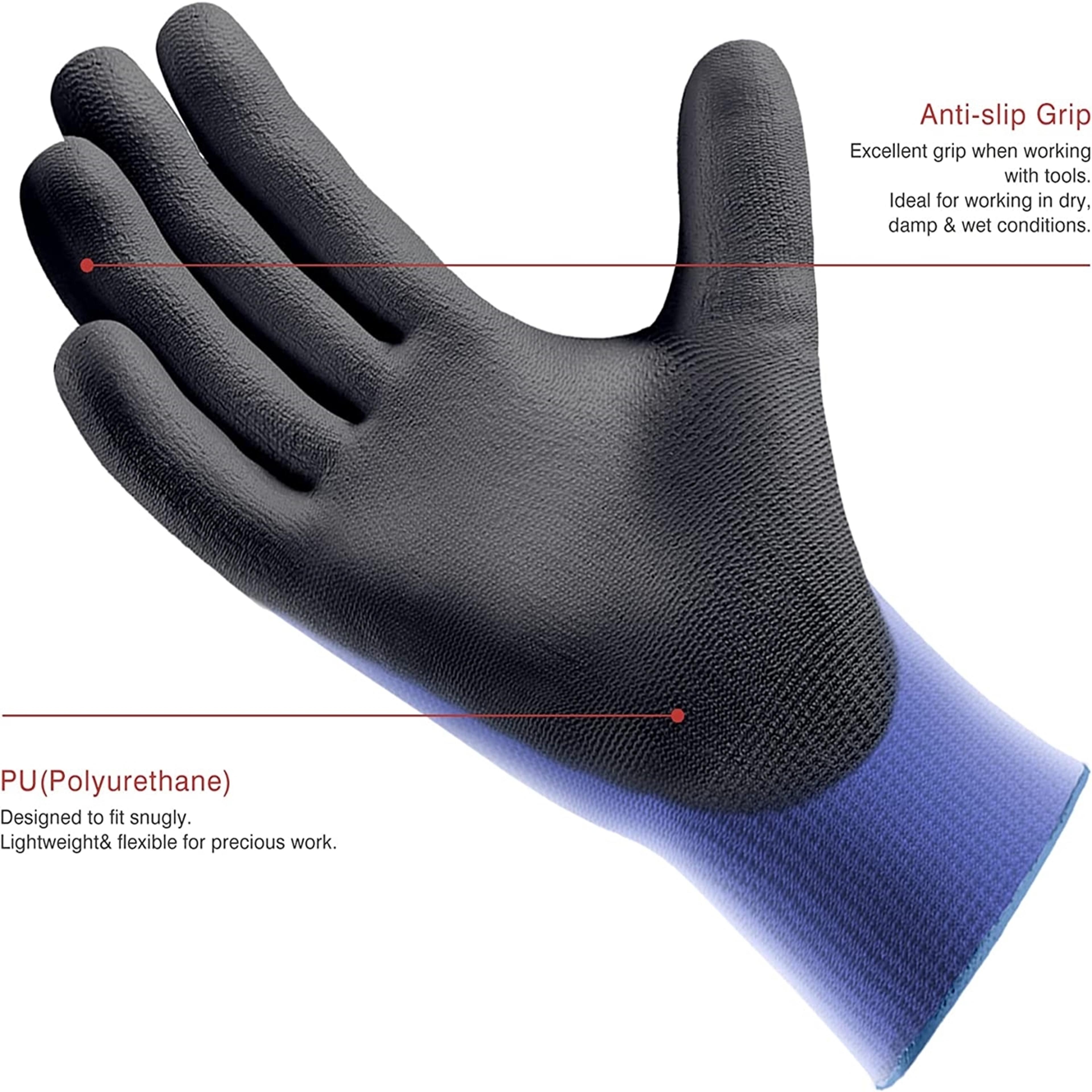 UltraThin PU Coated Work Gloves For Excellent Grip Nylon Shell Black Polyurethane Coated Safety Glo 2