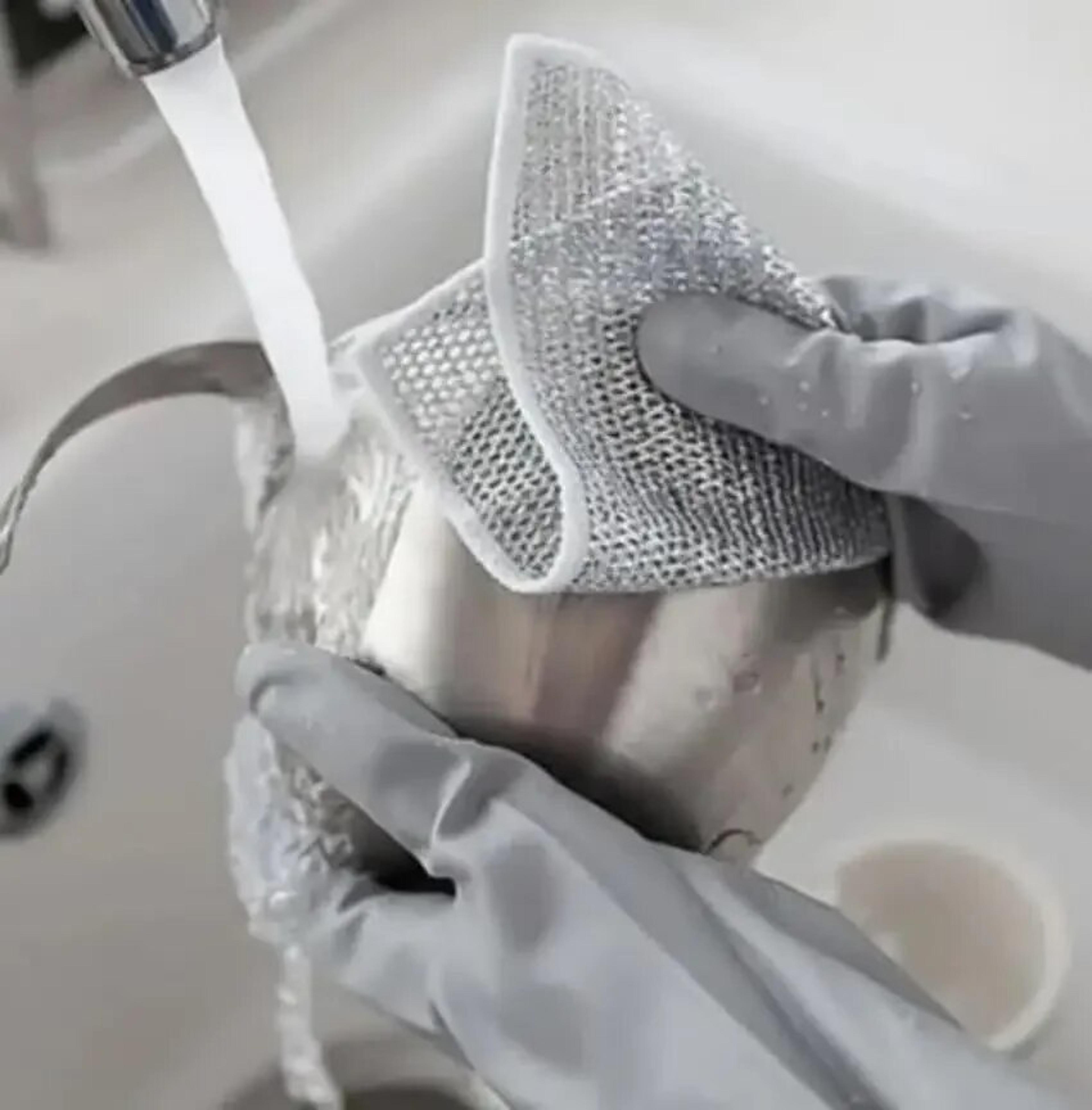 Magic Dishcloth Silver Wire Cleaning Kitchen Cloth With Built In Sponge For Effortless Cleaning 2