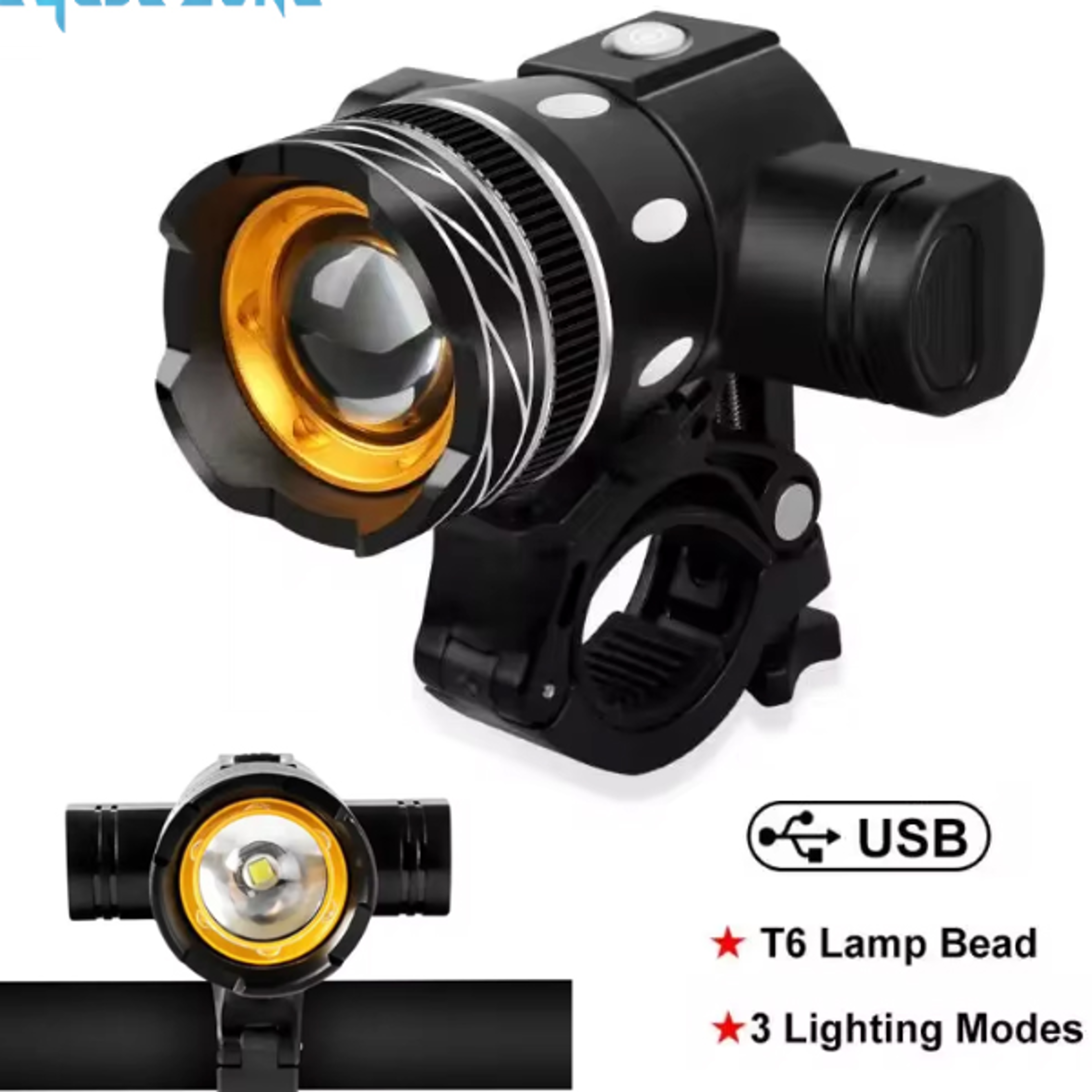 led bicycle front light usb rechargeable waterproof cycling flashlight with adjustable zoom for mtb, road bikes & more