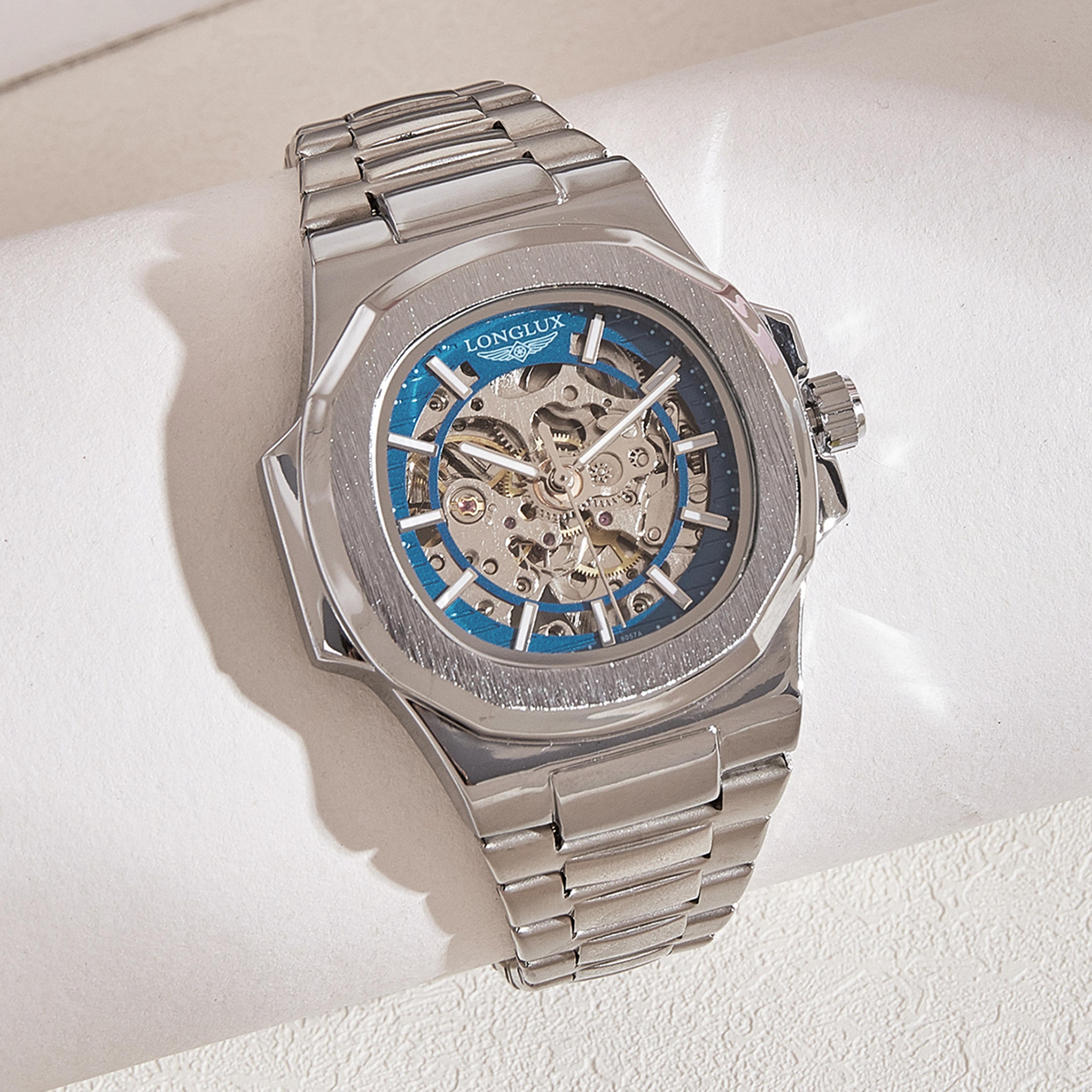 mens luxury automatic mechanical watch waterproof skeleton stainless steel business watch