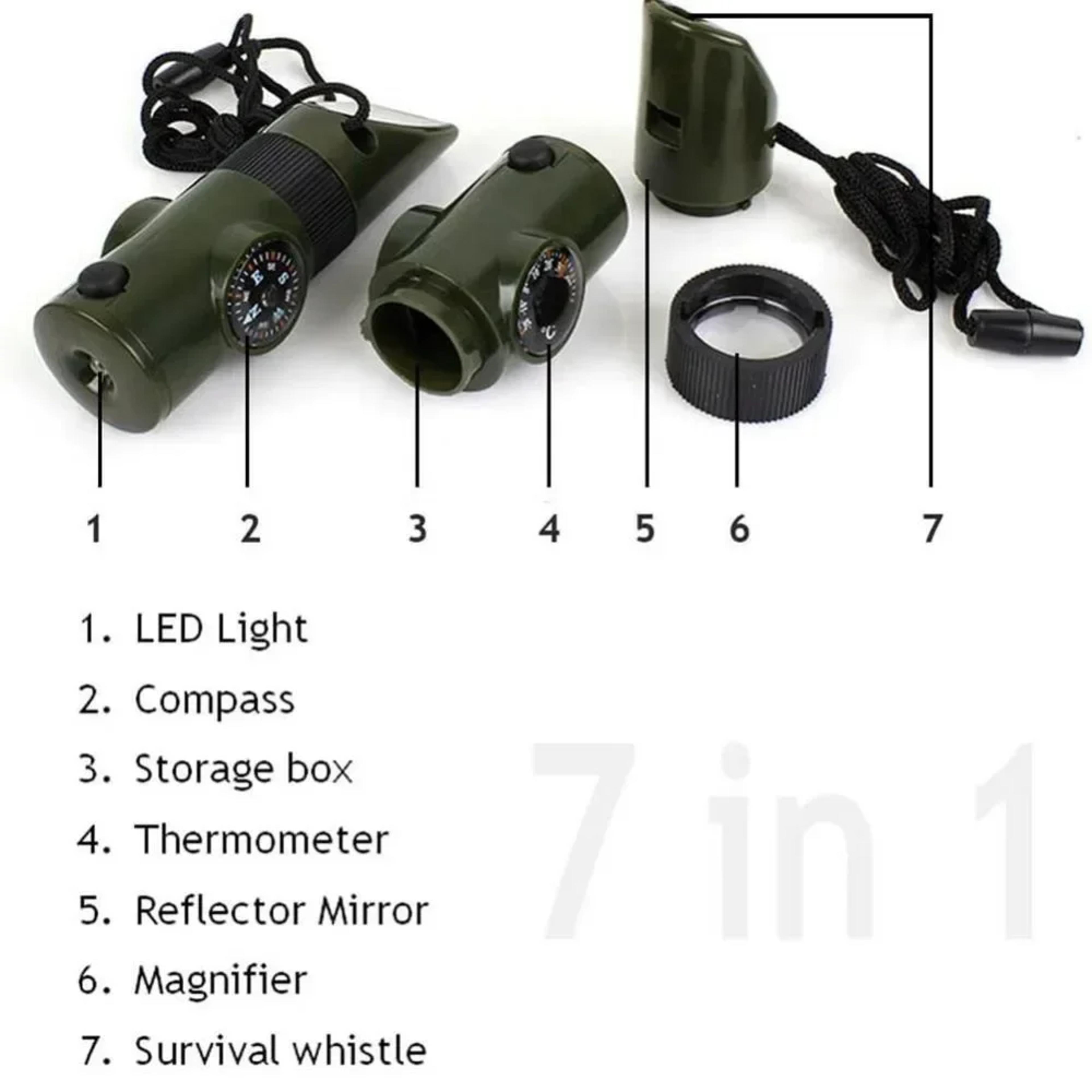 Survival Whistle Compass Tool With LED Light  Magnifier 5