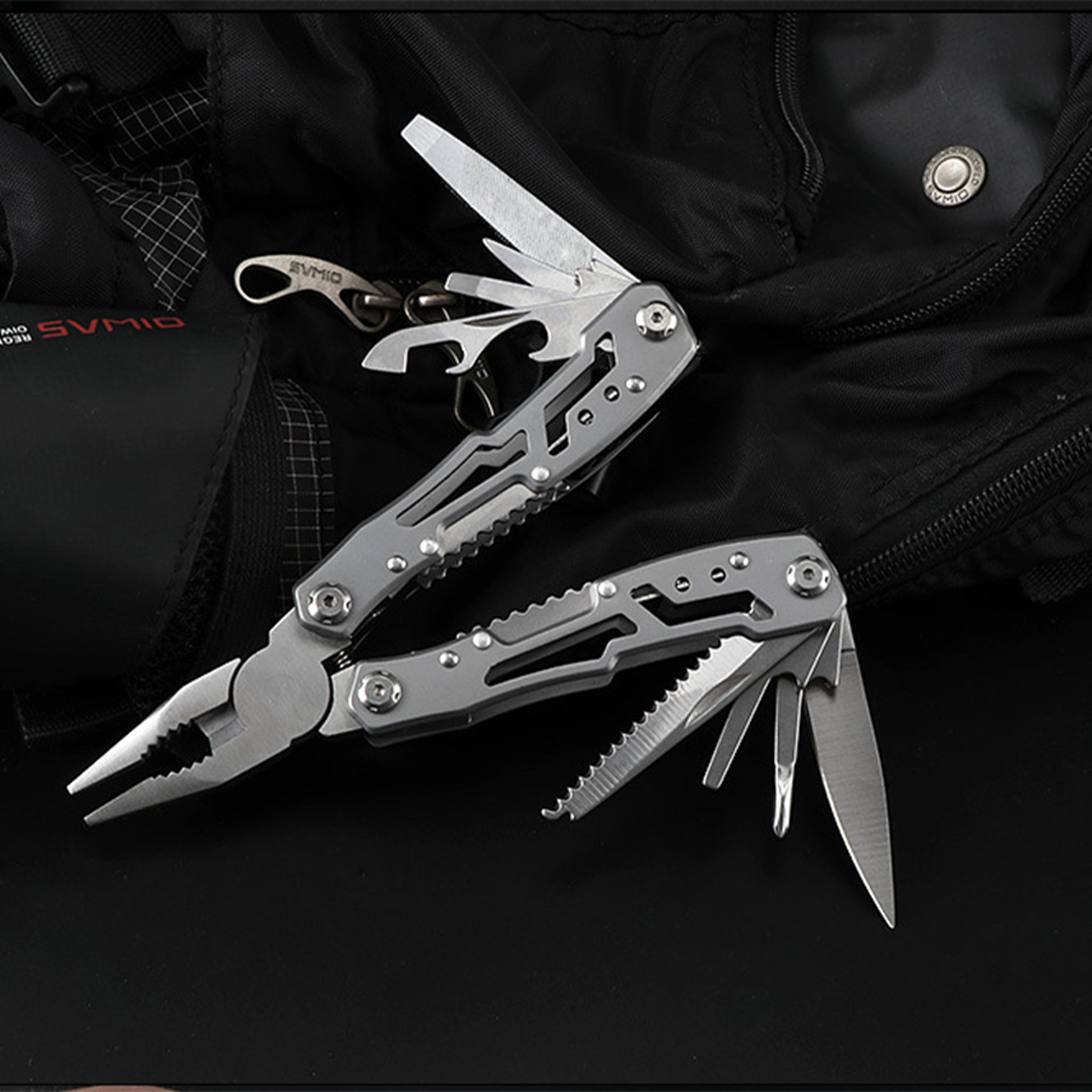 multifunctional stainless steel outdoor survival tool folding knife, pliers & more