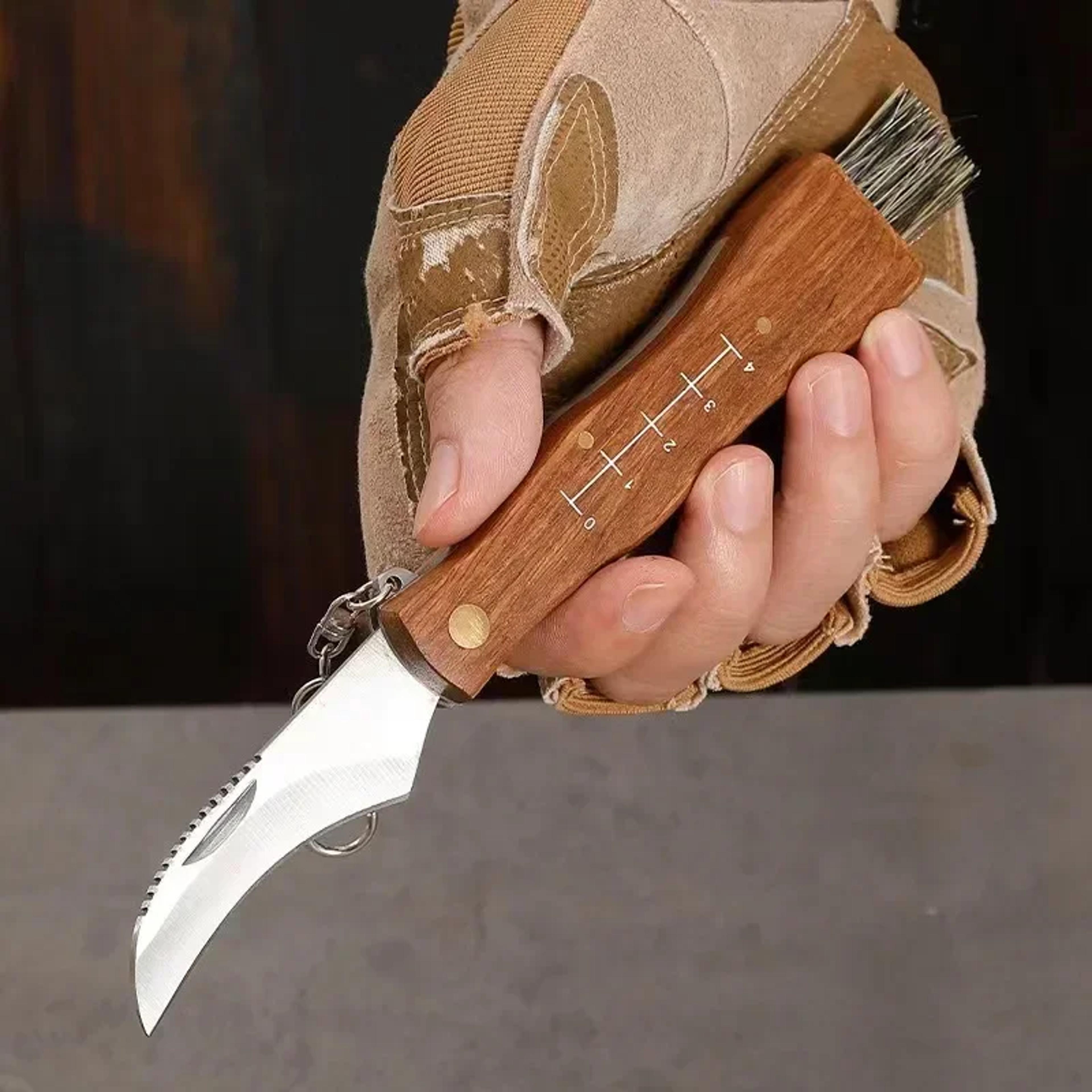 multi-use stainless steel folding knife with wooden handle, sharp edc tool for hunting & survival