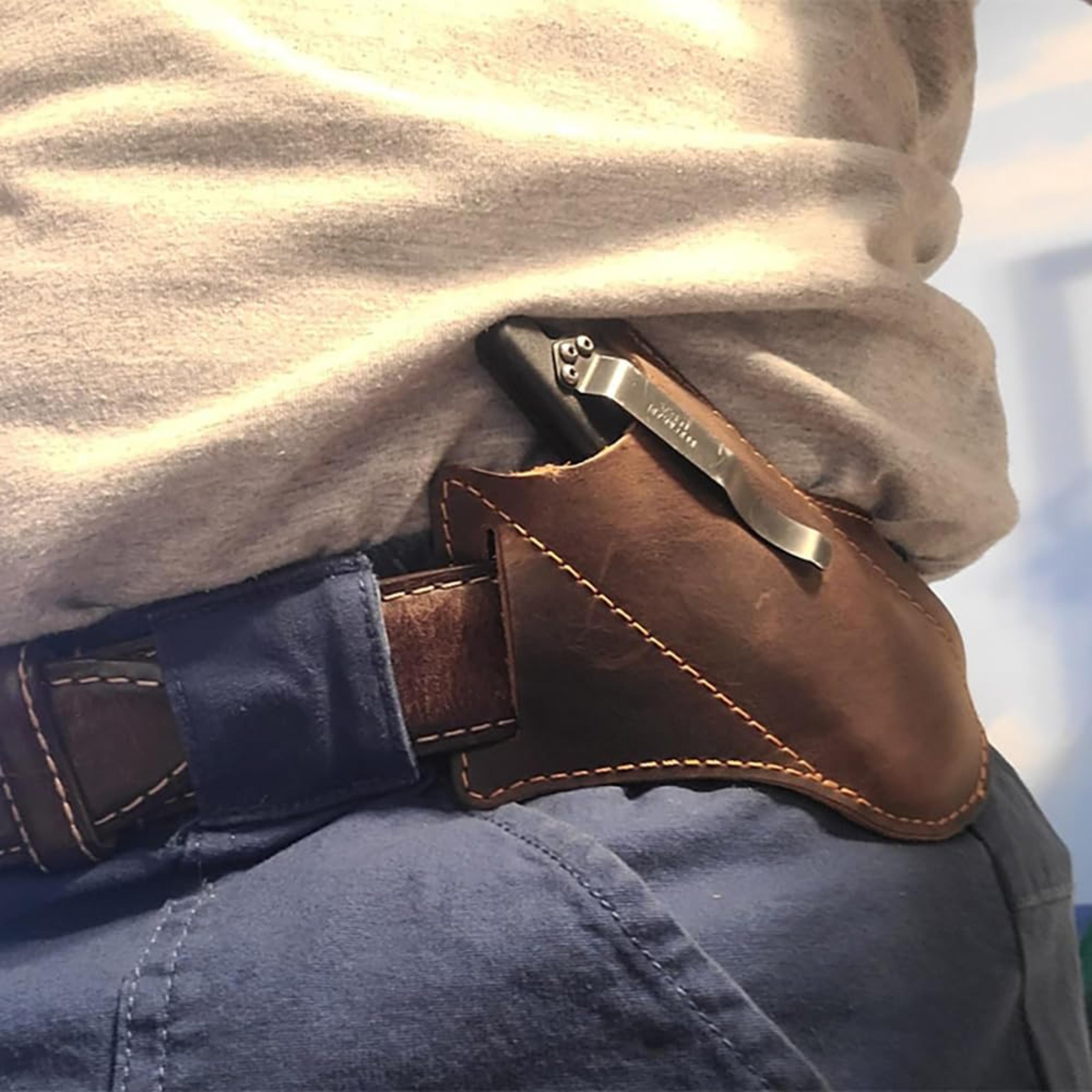 leather knife sheath for belt compact folding knife holder for edc tools & pocket knives