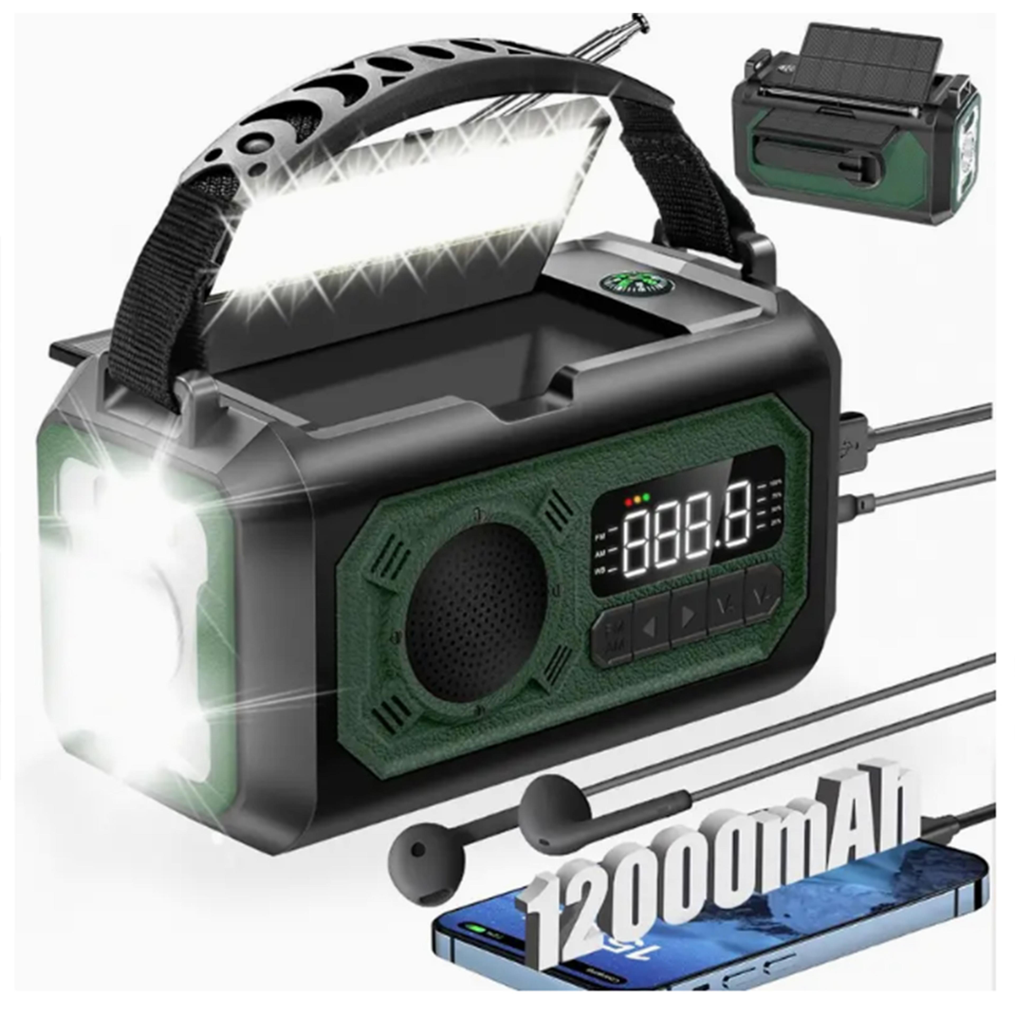 emergency weather radio with hand crank radio and solar charging