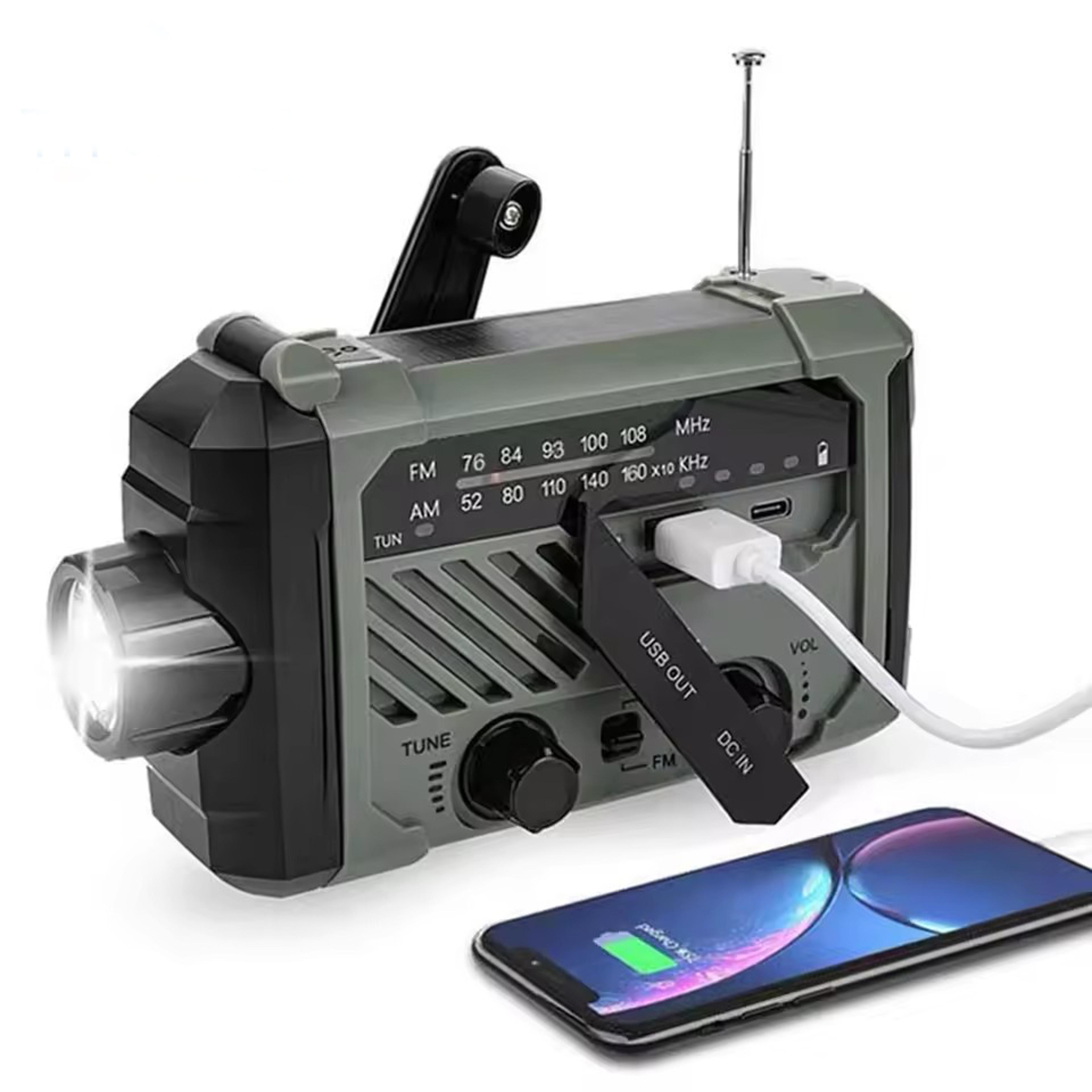 solar hand crank emergency weather radio with flashlight siren and phone charger
