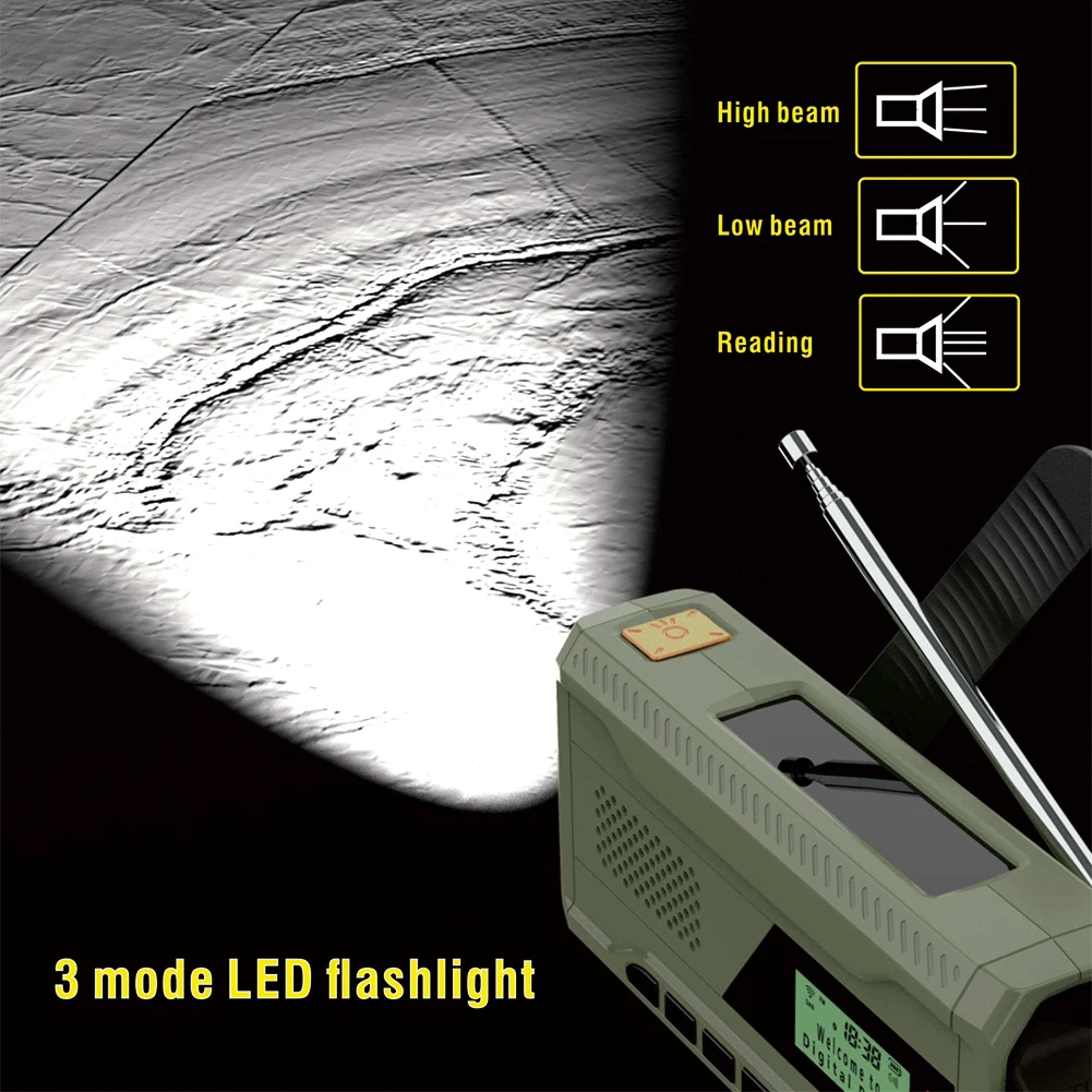 Solar Emergency Radio With Bluetooth Flashlight And Hand Crank 1