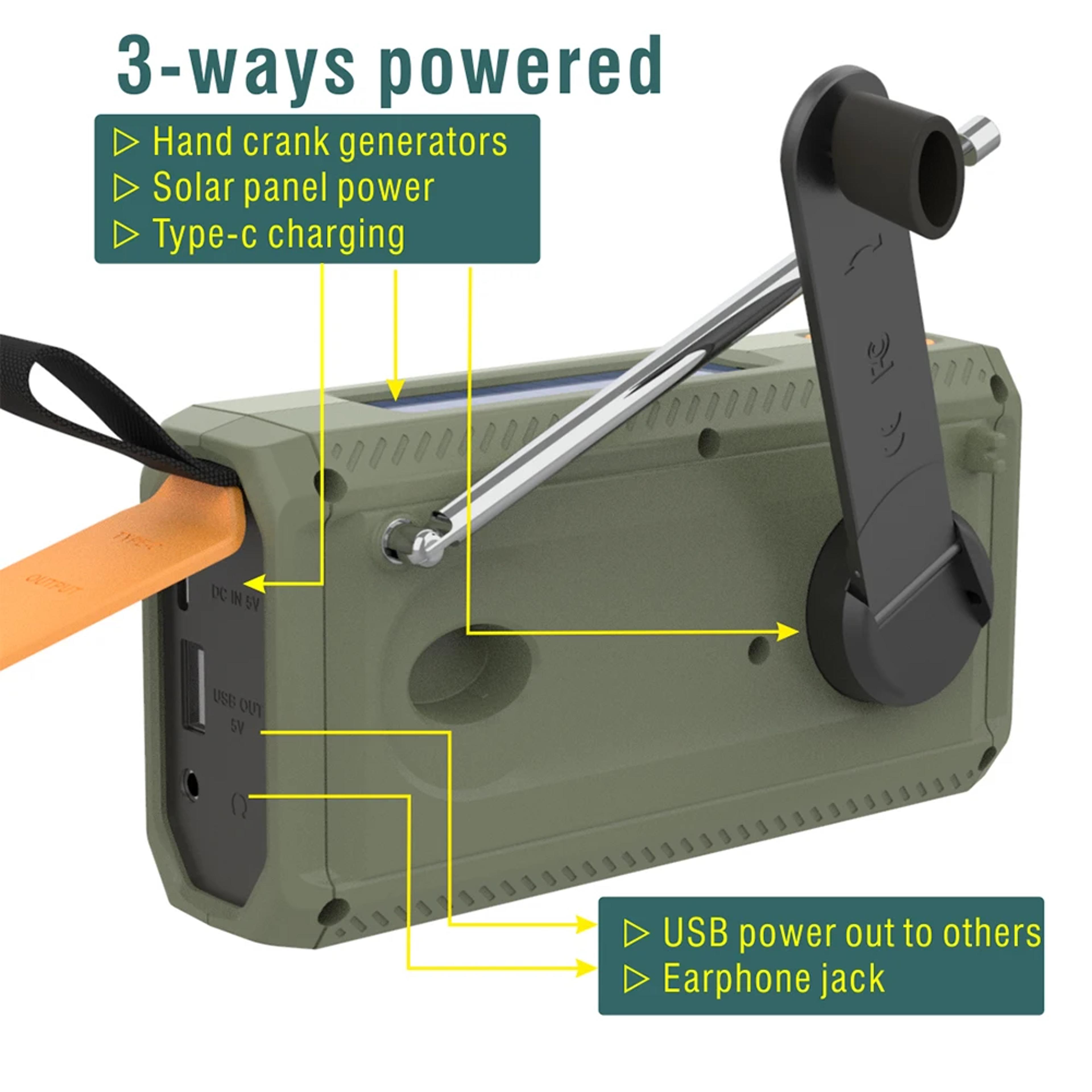 Solar Emergency Radio With Bluetooth Flashlight And Hand Crank 3
