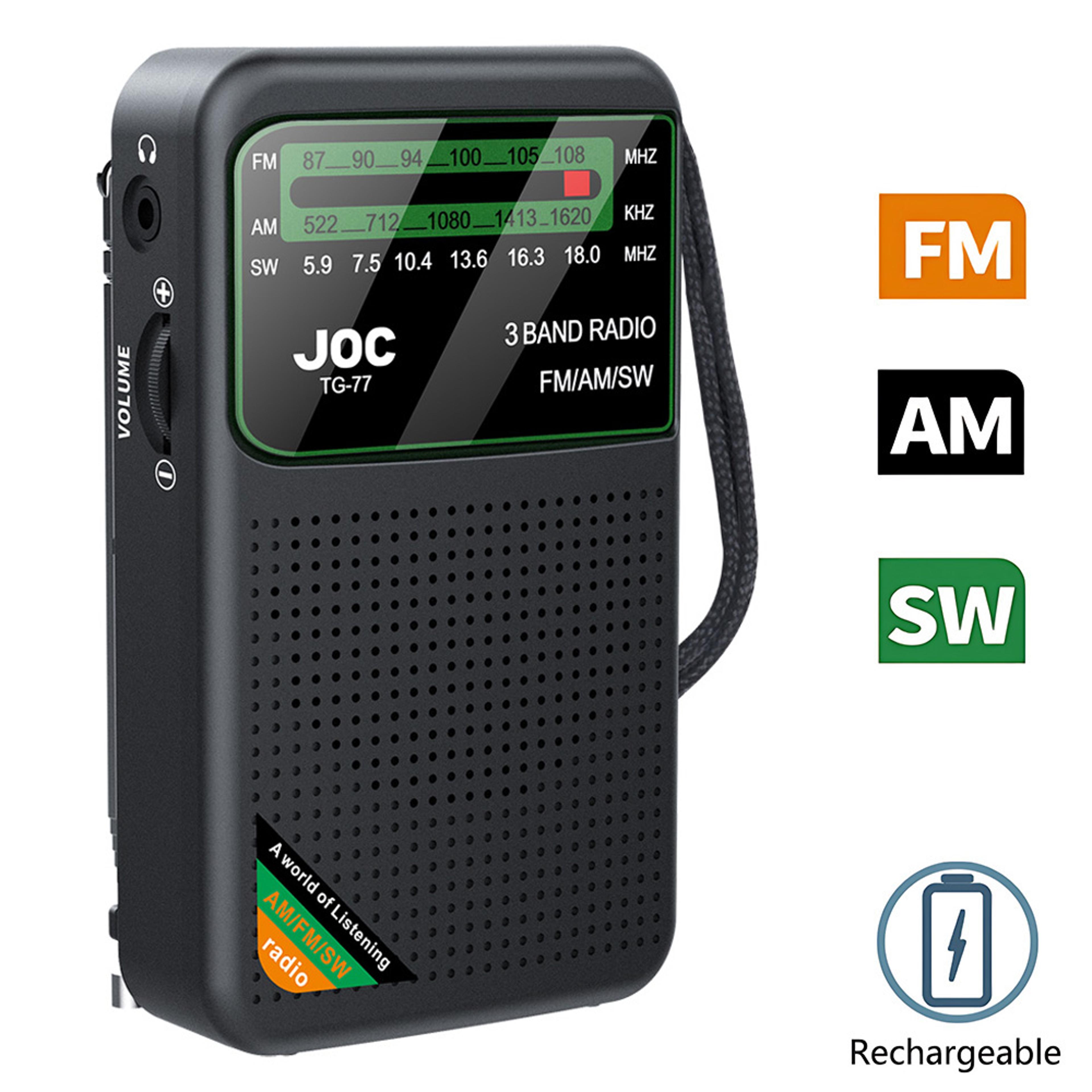 rechargeable portable am fm sw pocket radio with earphone and lcd display
