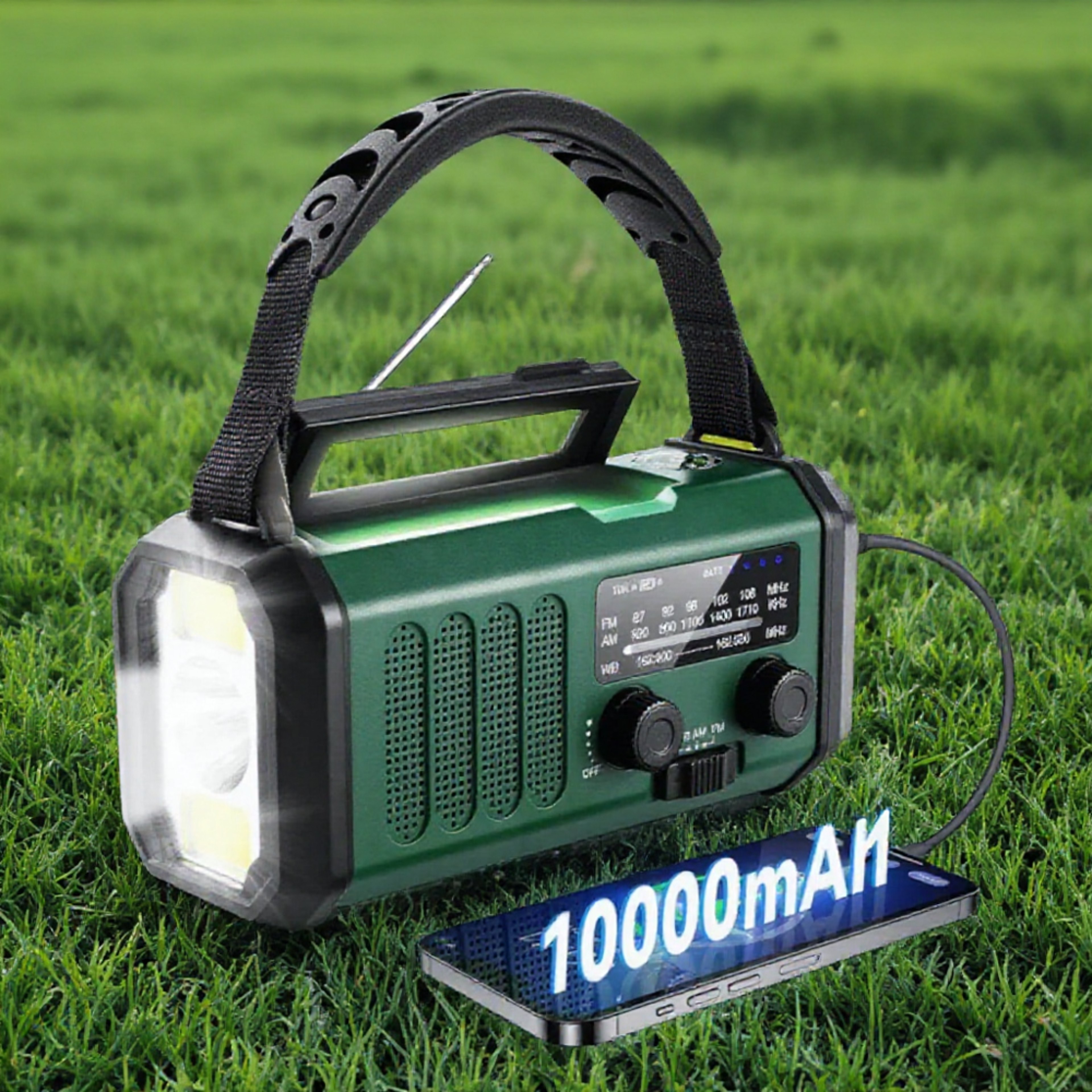 emergency solar crank radio with usb c charger, flashlight, sos alarm & compass for outdoor adventures