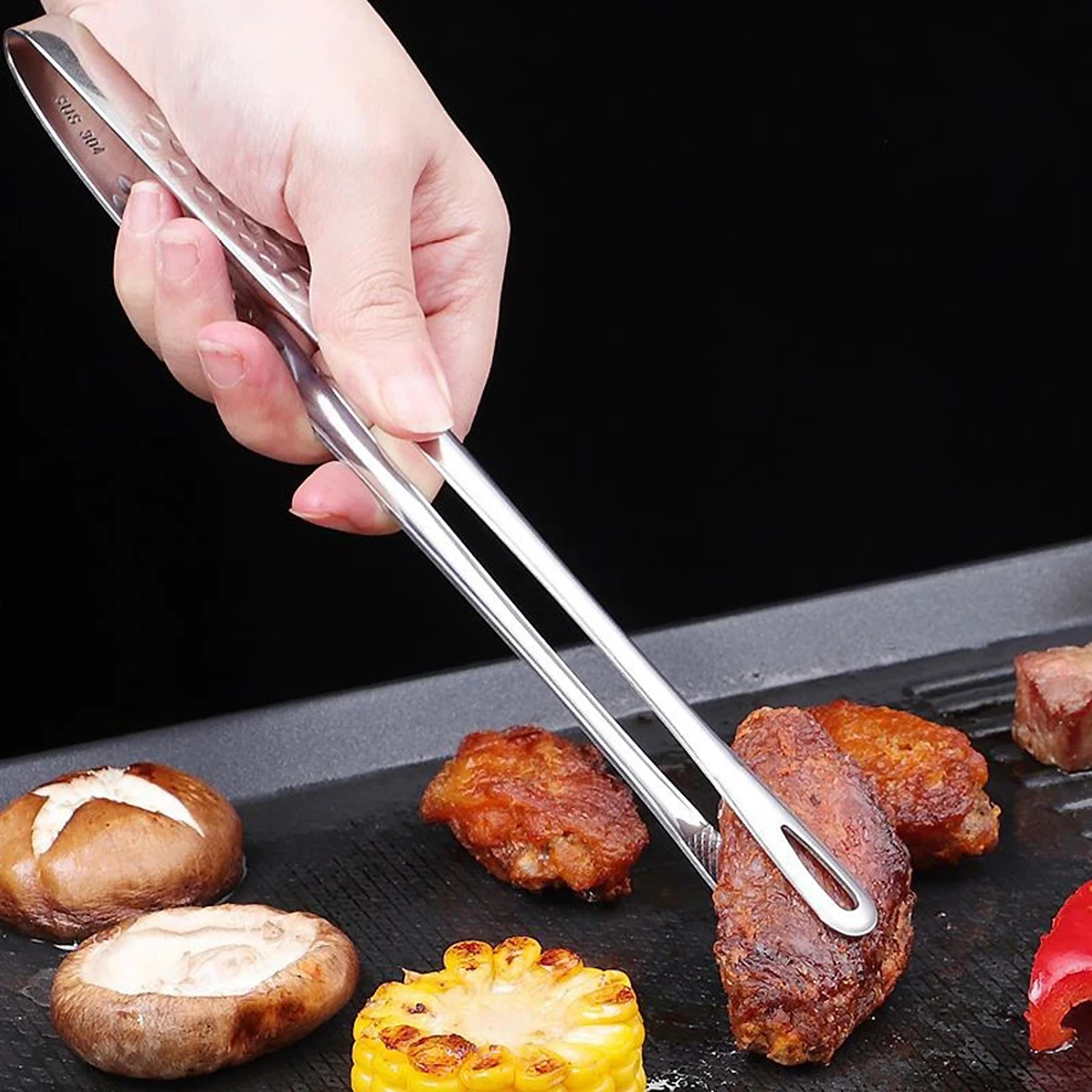 extra long stainless steel kitchen tweezers for cooking, bbq grill tongs for seafood and serving