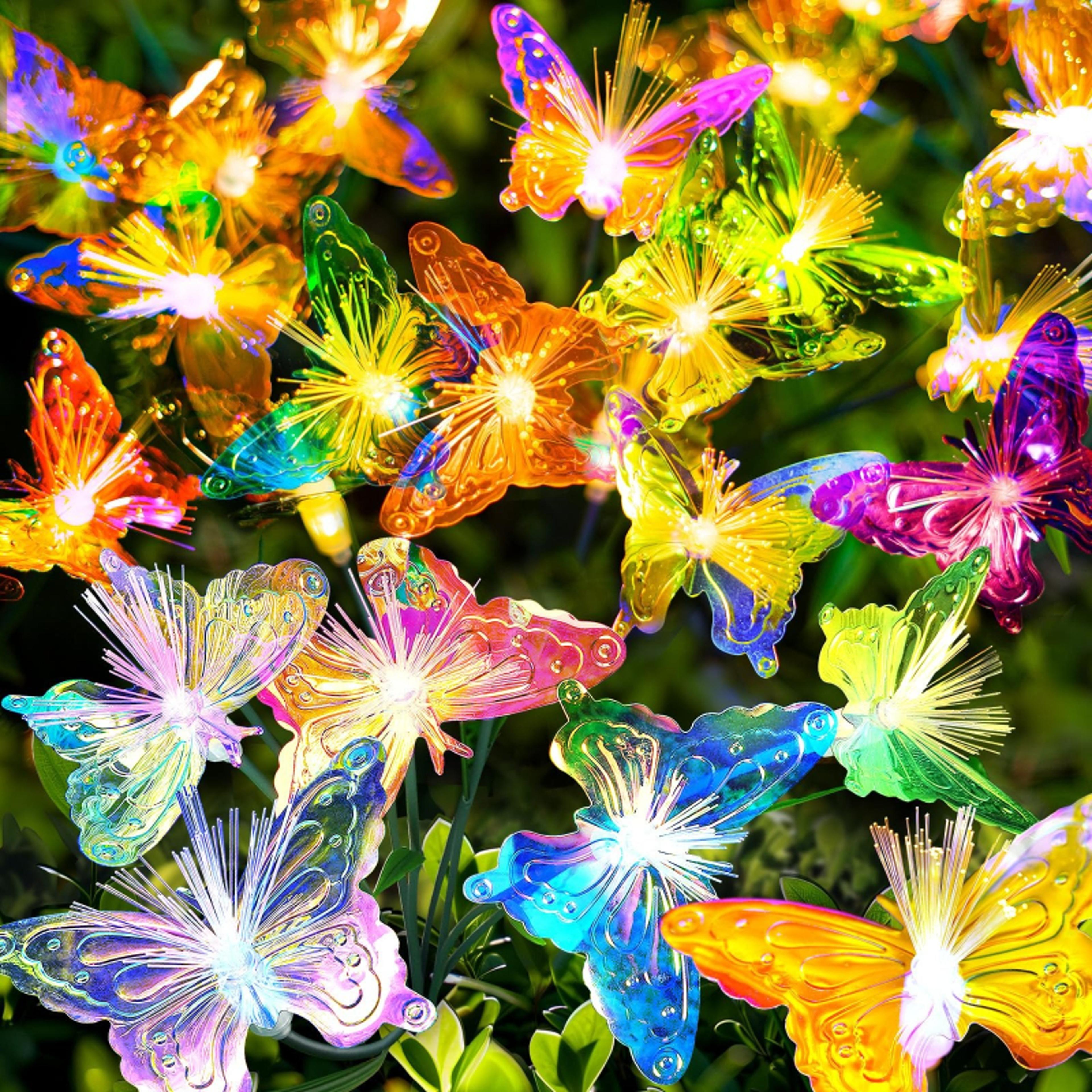 solar powered butterfly fiber optic lights led waterproof outdoor garden decor for lawn, yard, and landscape