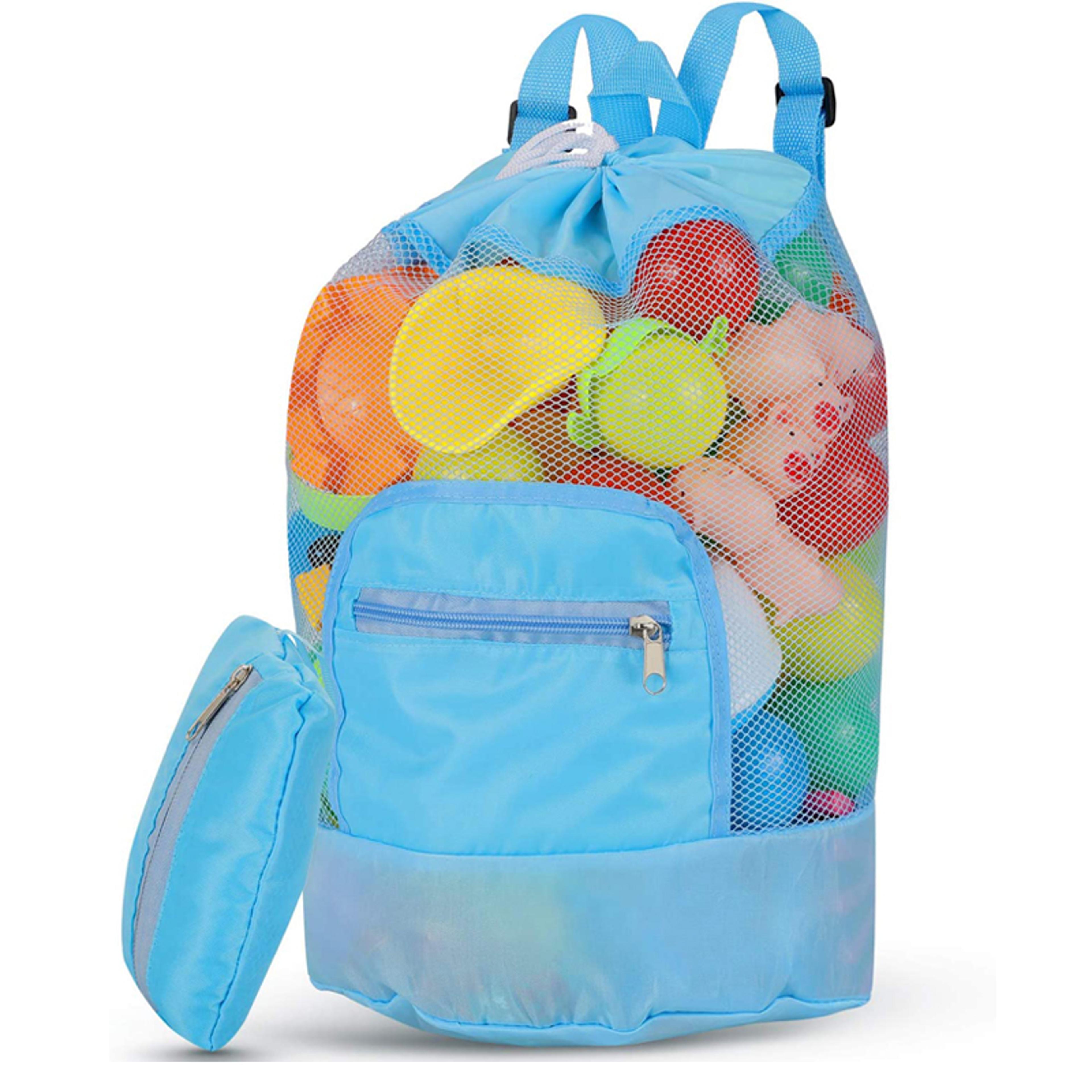 kids mesh beach toy bag foldable shell collecting swim backpack