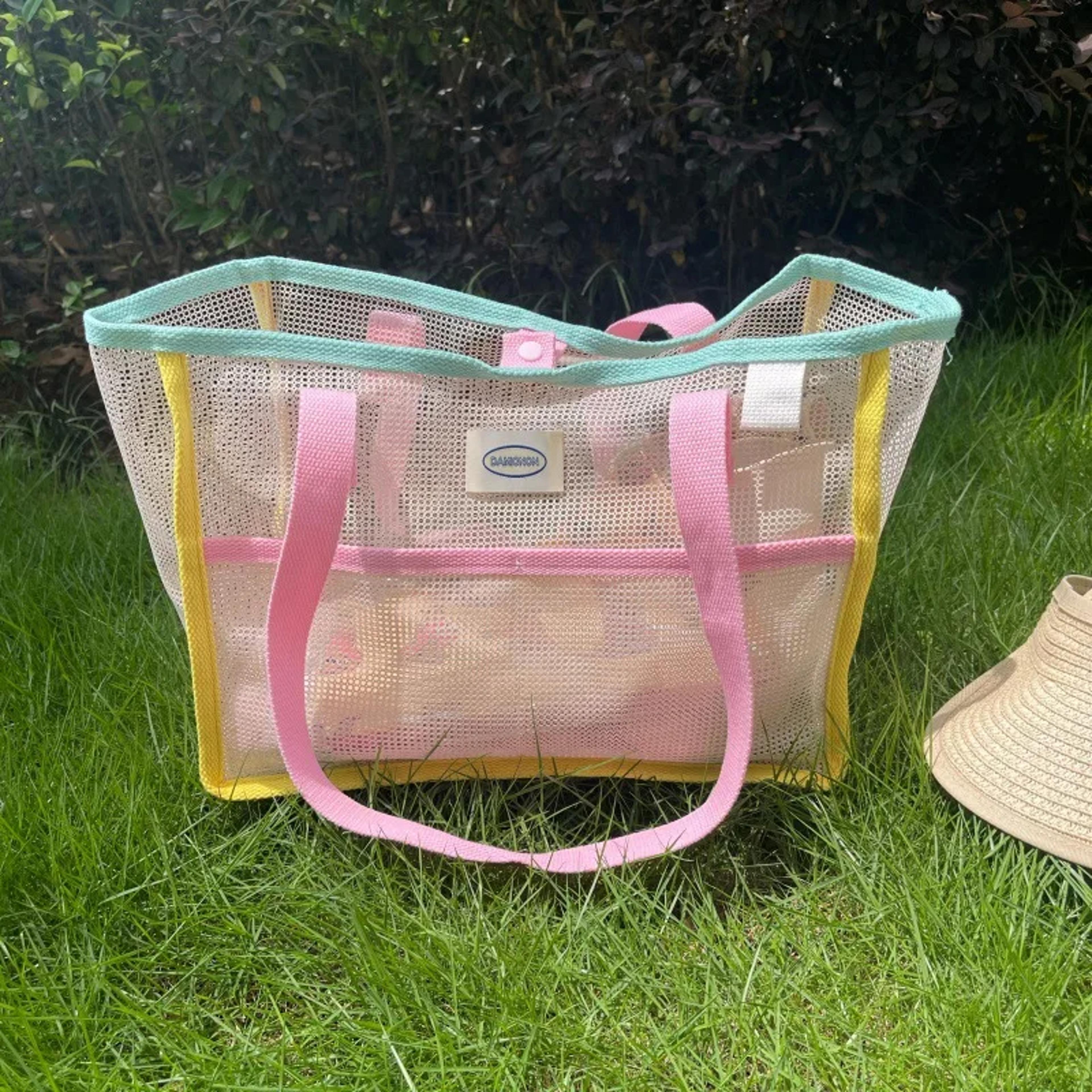 Clear Mesh Beach Tote Bag Large Capacity Pool And Shower Carryall 0