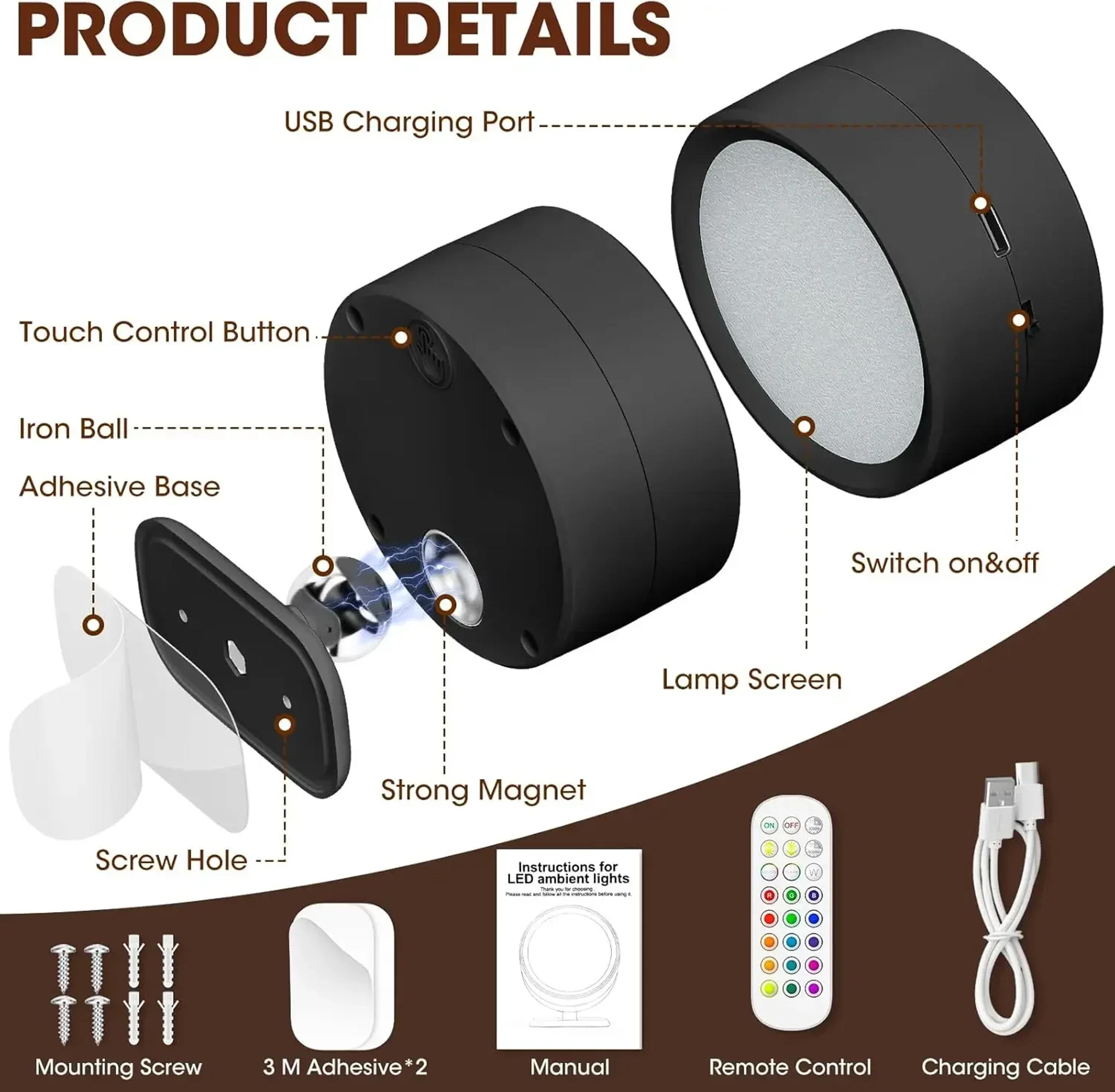 Rechargeable Wireless Wall Sconce LED Light With Remote Magnetic Mount And Color Dimmable Modes 5