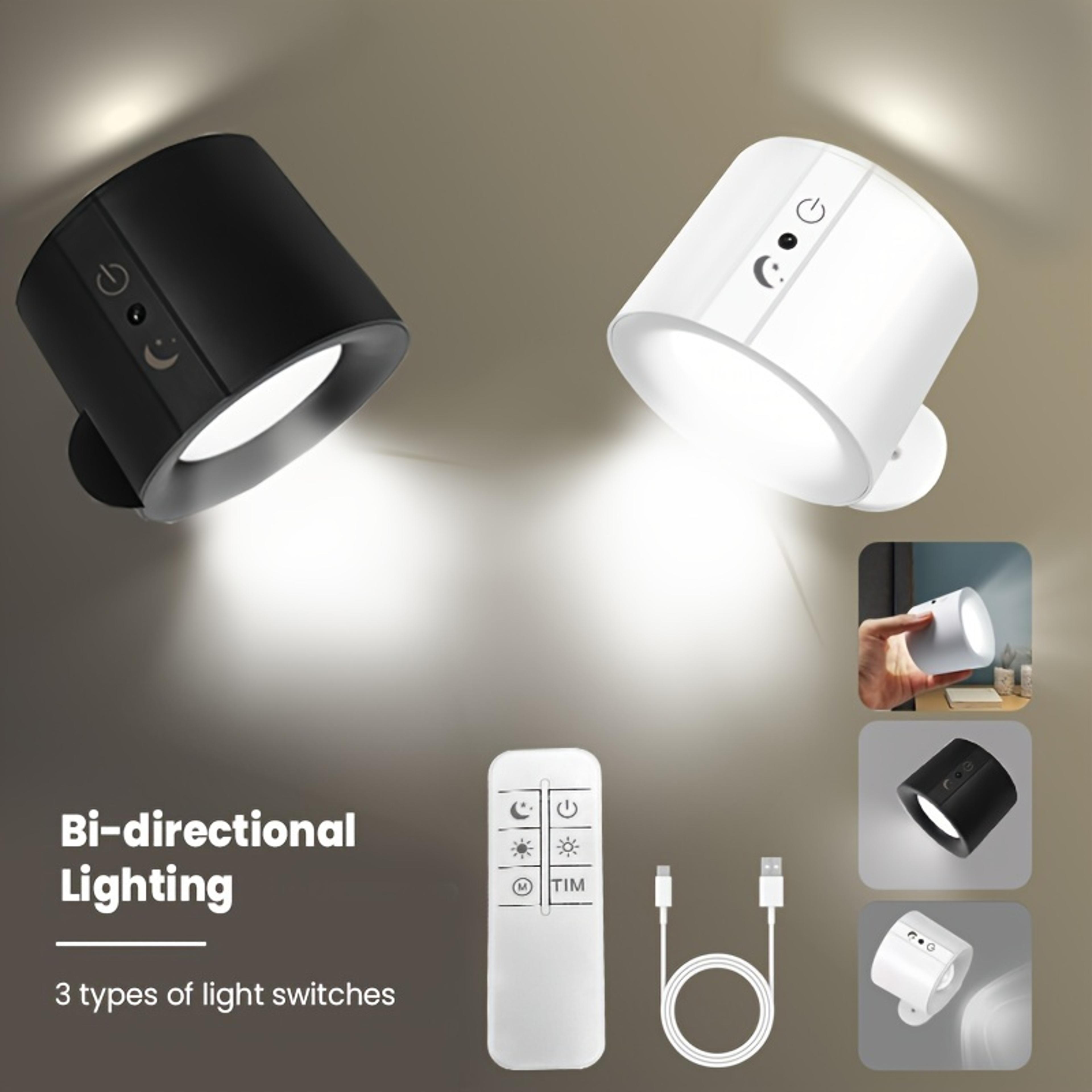 rechargeable wall lamp with magnetic led spotlight, 360° rotation & remote control
