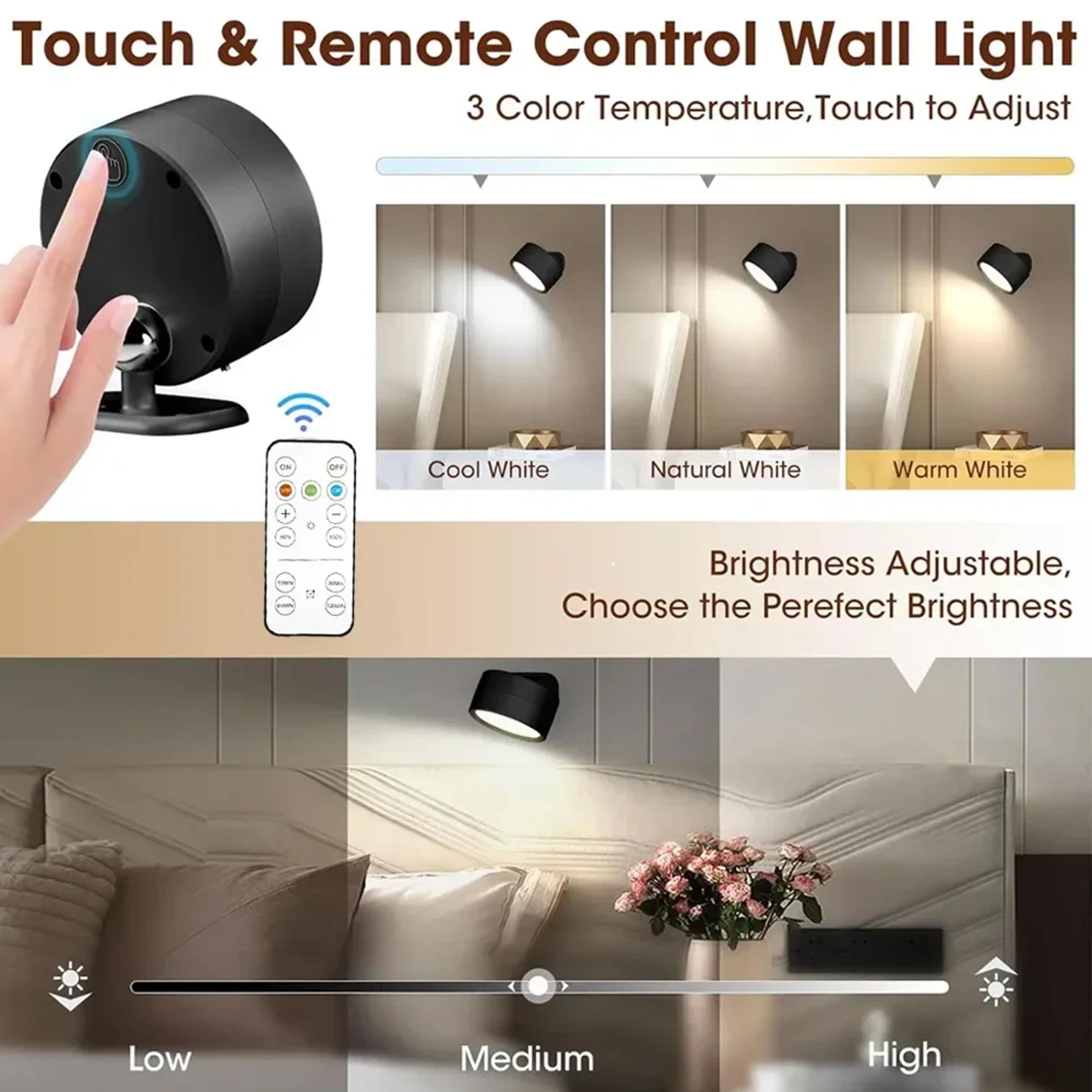 Magnetic LED Wall Light Rechargeable Reading Lamp With Remote Control And Degree Rotation 2
