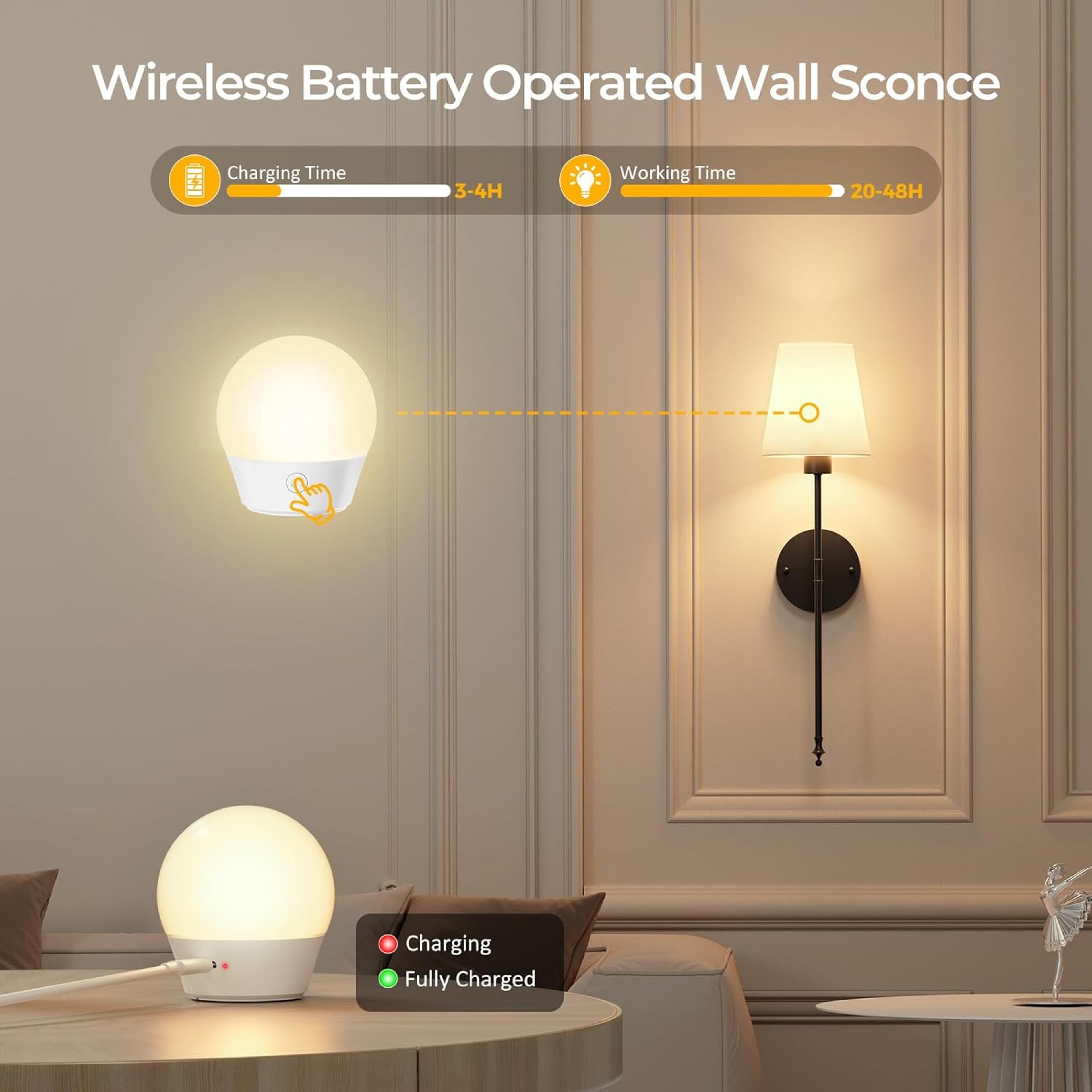 Battery Operated Wall Sconce Cordless Wall Light With Rechargeable Bulb Remote Control 5