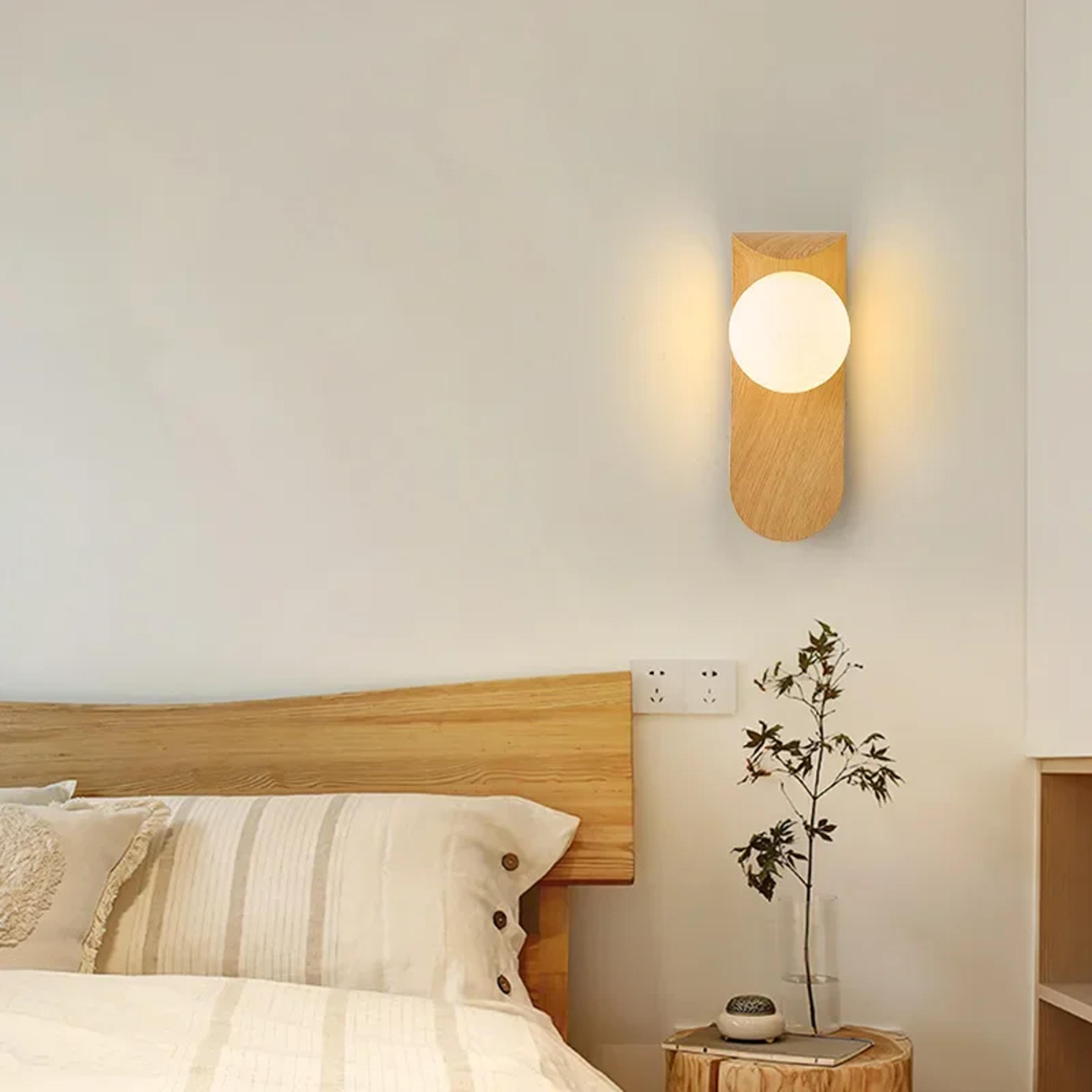 Modern Wood Grain Wall Lamp LED Wall Sconce For Bedroom Living Room Hallway With Acrylic Shade 3