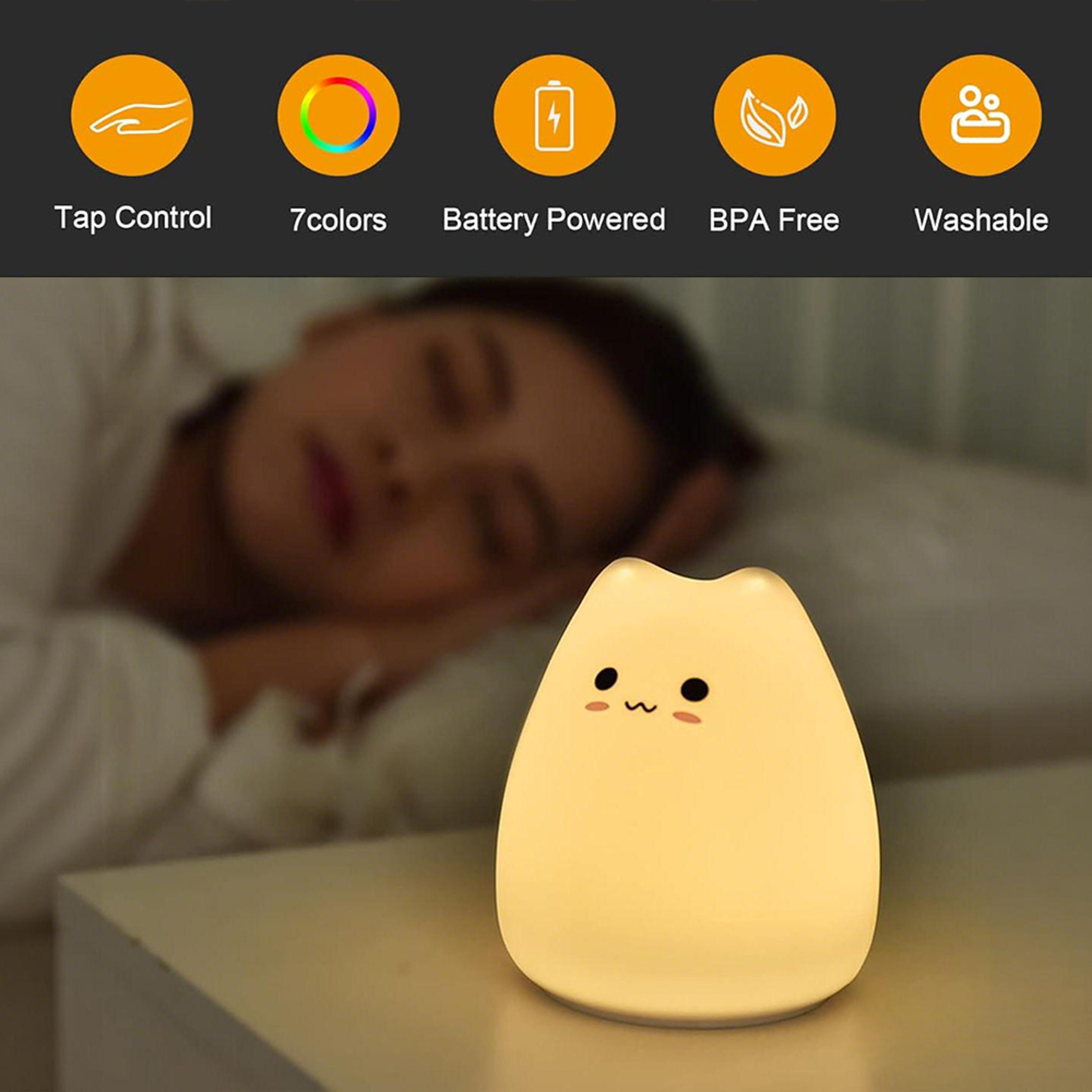 Cute Cat Night Light For Kids Nursery Warm Glow RGB Color Changing Lamp 3
