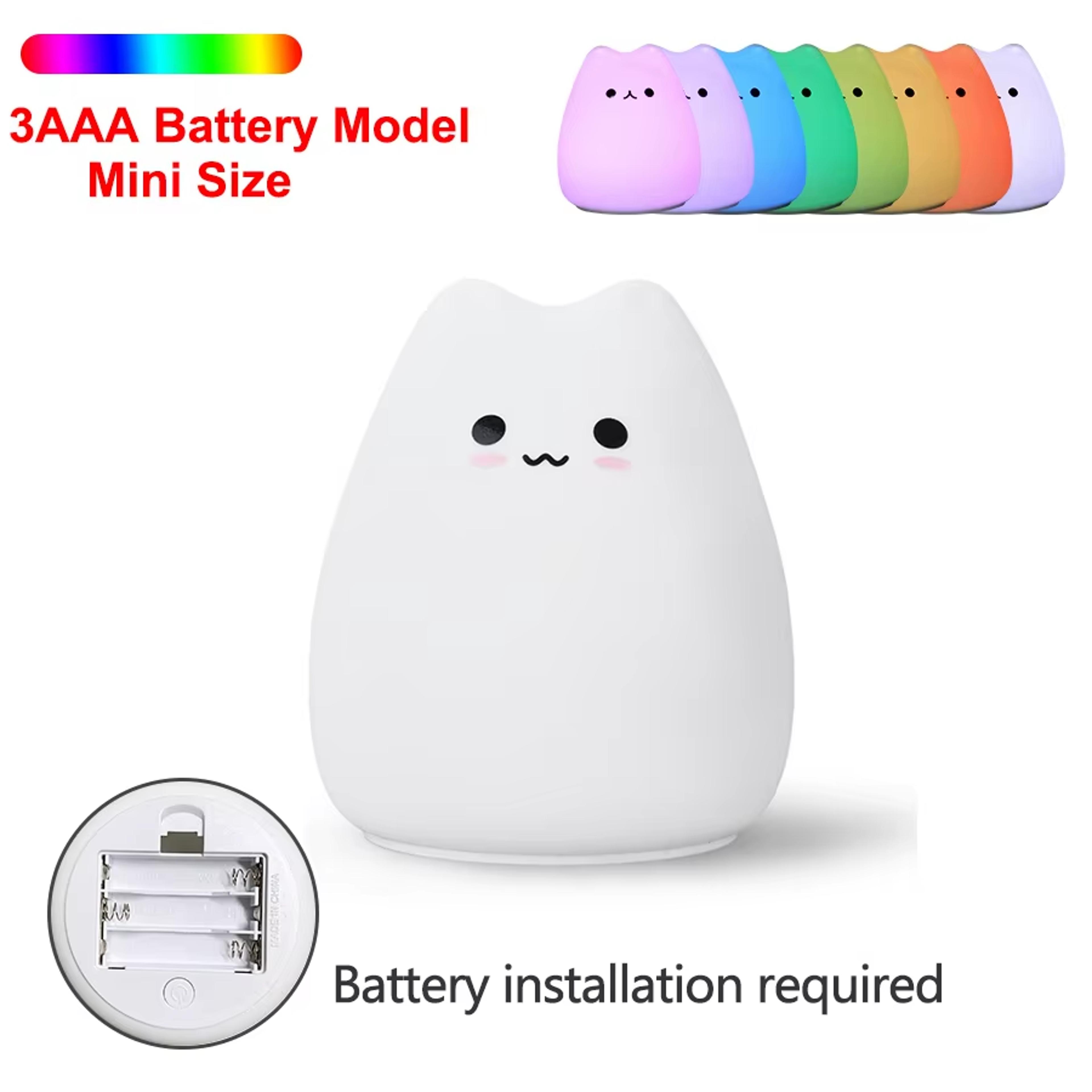 Cute Cat Night Light For Kids Nursery Warm Glow RGB Color Changing Lamp 6