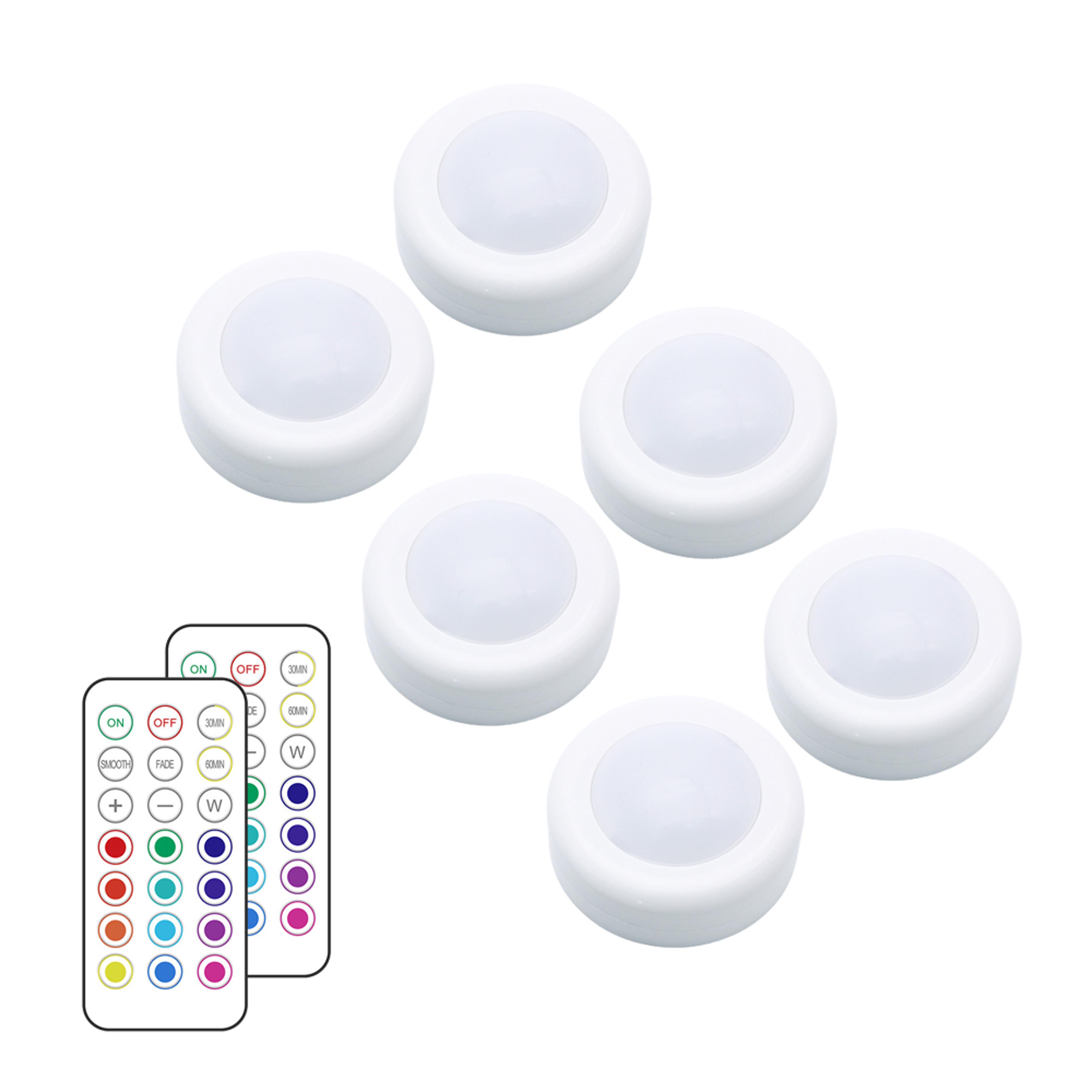 Wireless LED Puck Lights With Remote Control Dimmable RGB Cabinet Lights 0